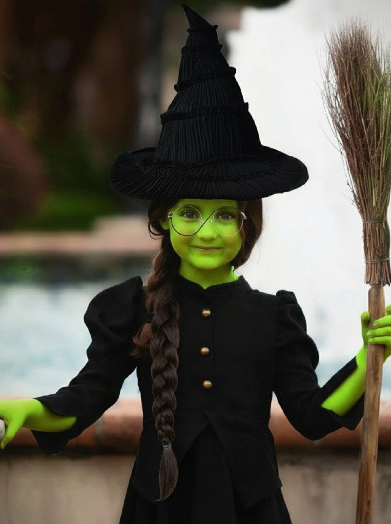 Witch hat with wig attractive woman in witch hat and wig holding magic wand in  main image 4