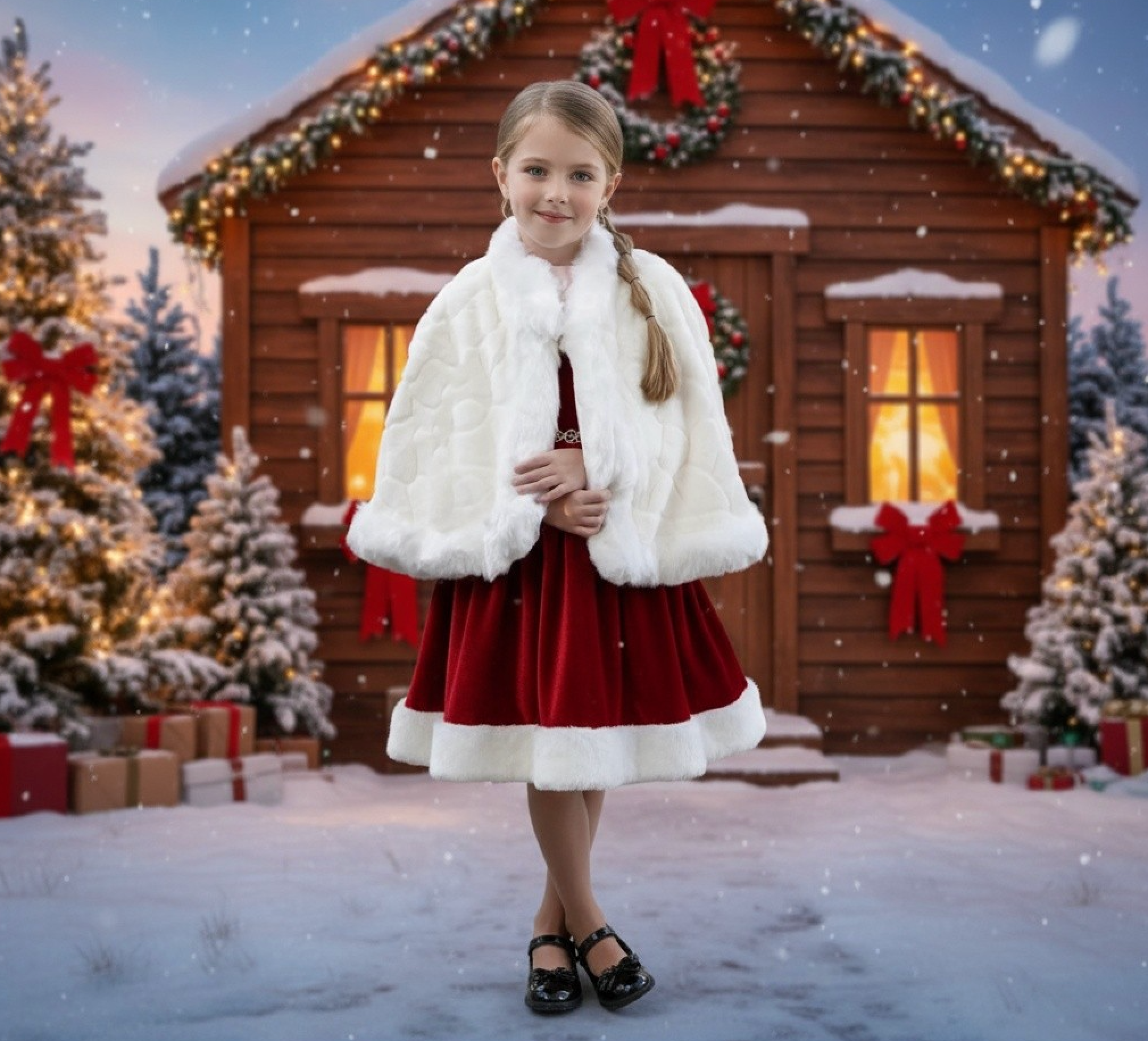 CATHERINE FAUX FUR CAPE WHITE