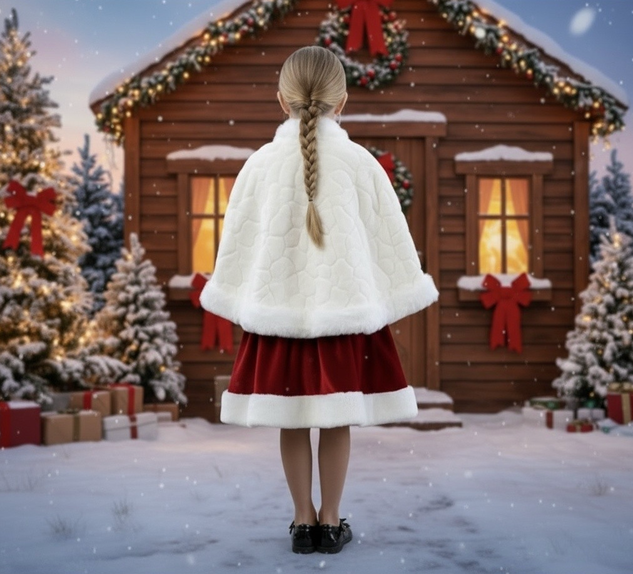 CATHERINE FAUX FUR CAPE WHITE