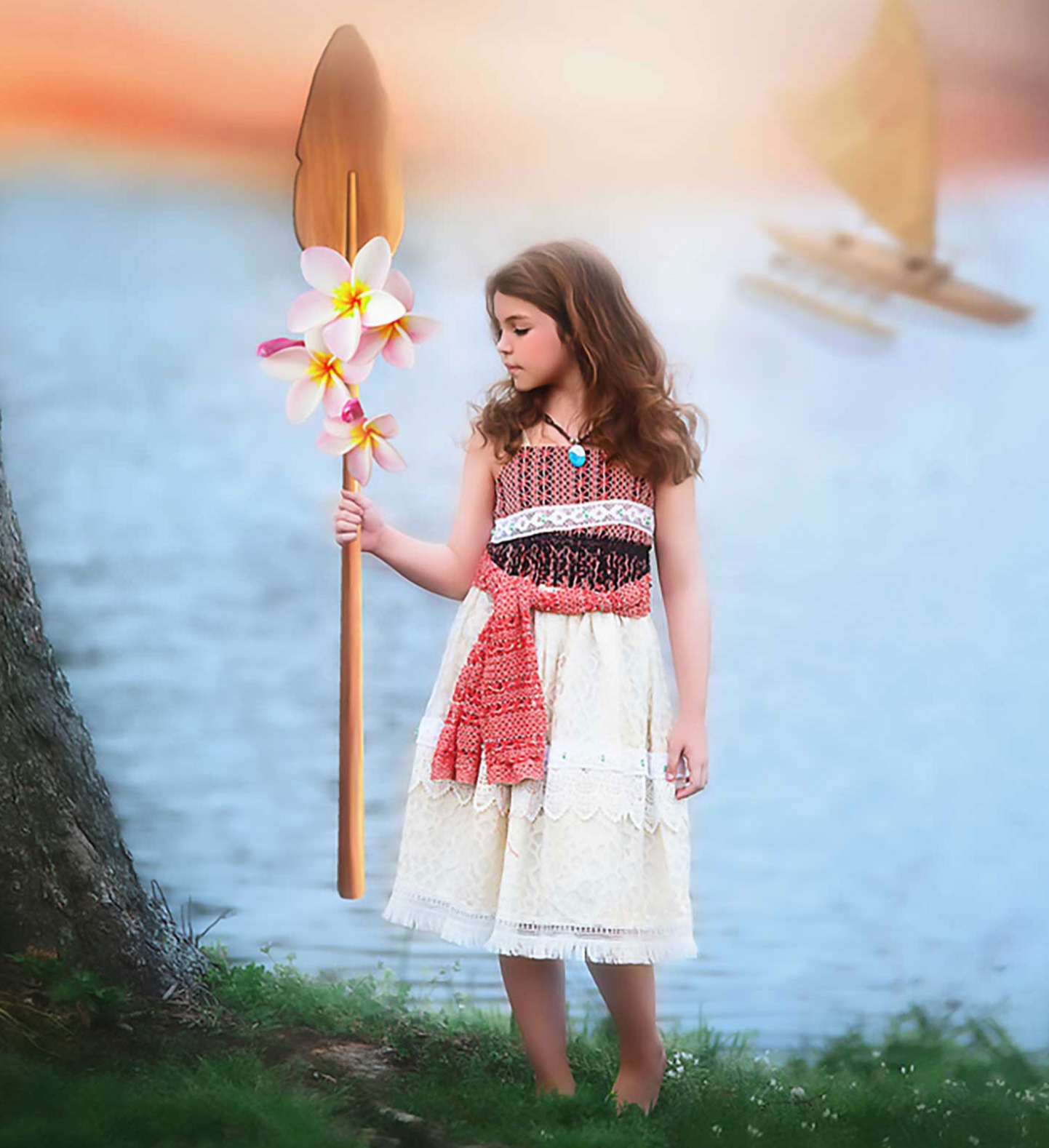 HAWAIIAN PRINCESS DRESS & NECKLACE SET