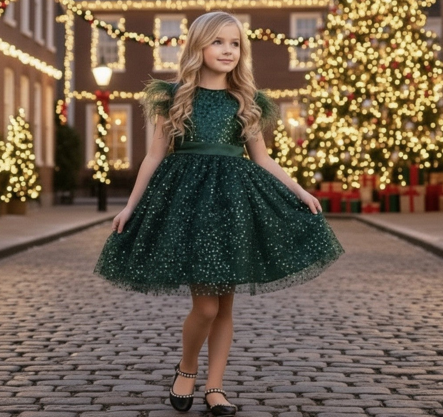 ELIANA DRESS & HAIR BOW SET EMERALD