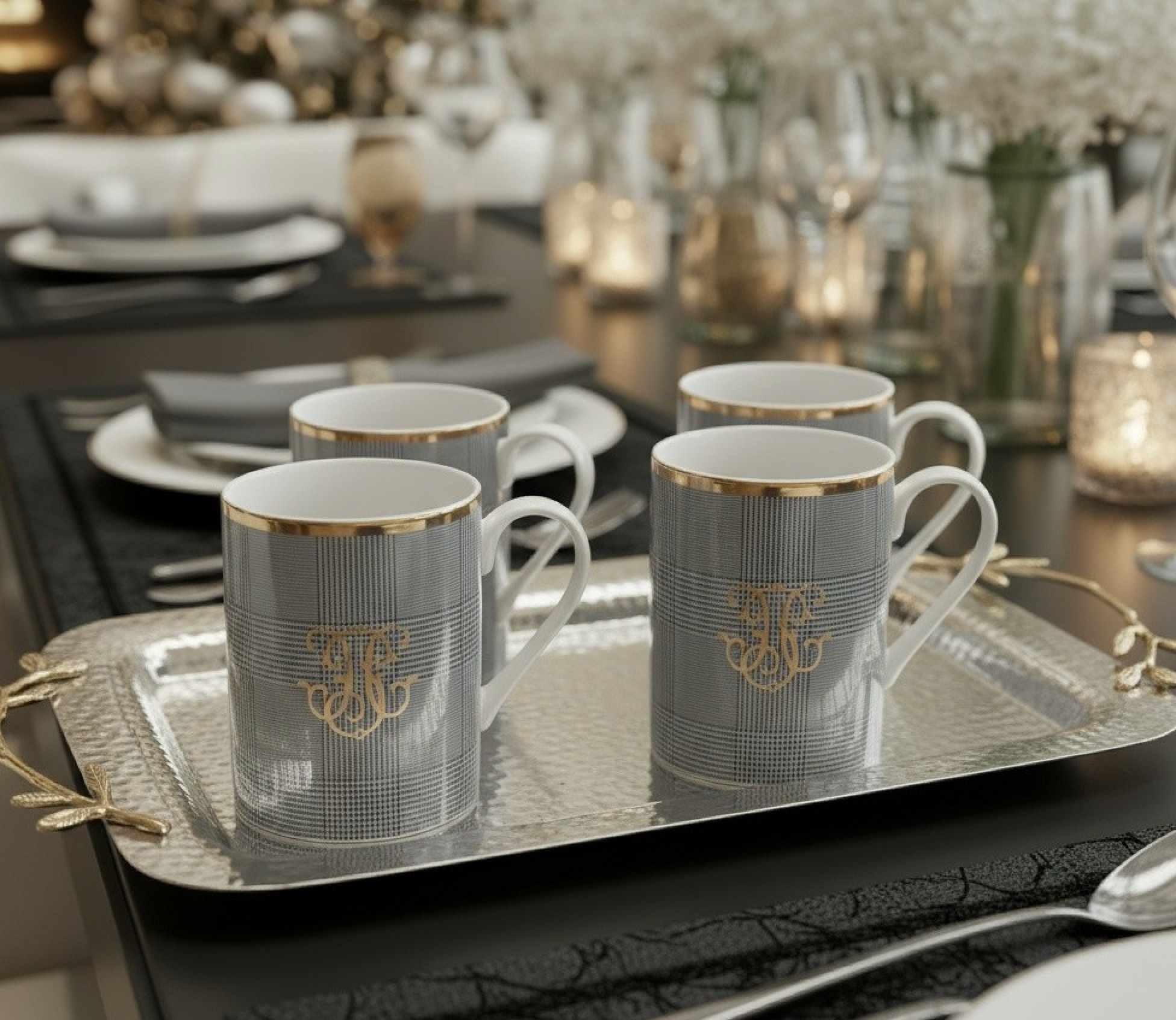 GLEN PLAID MUGS SET OF 4