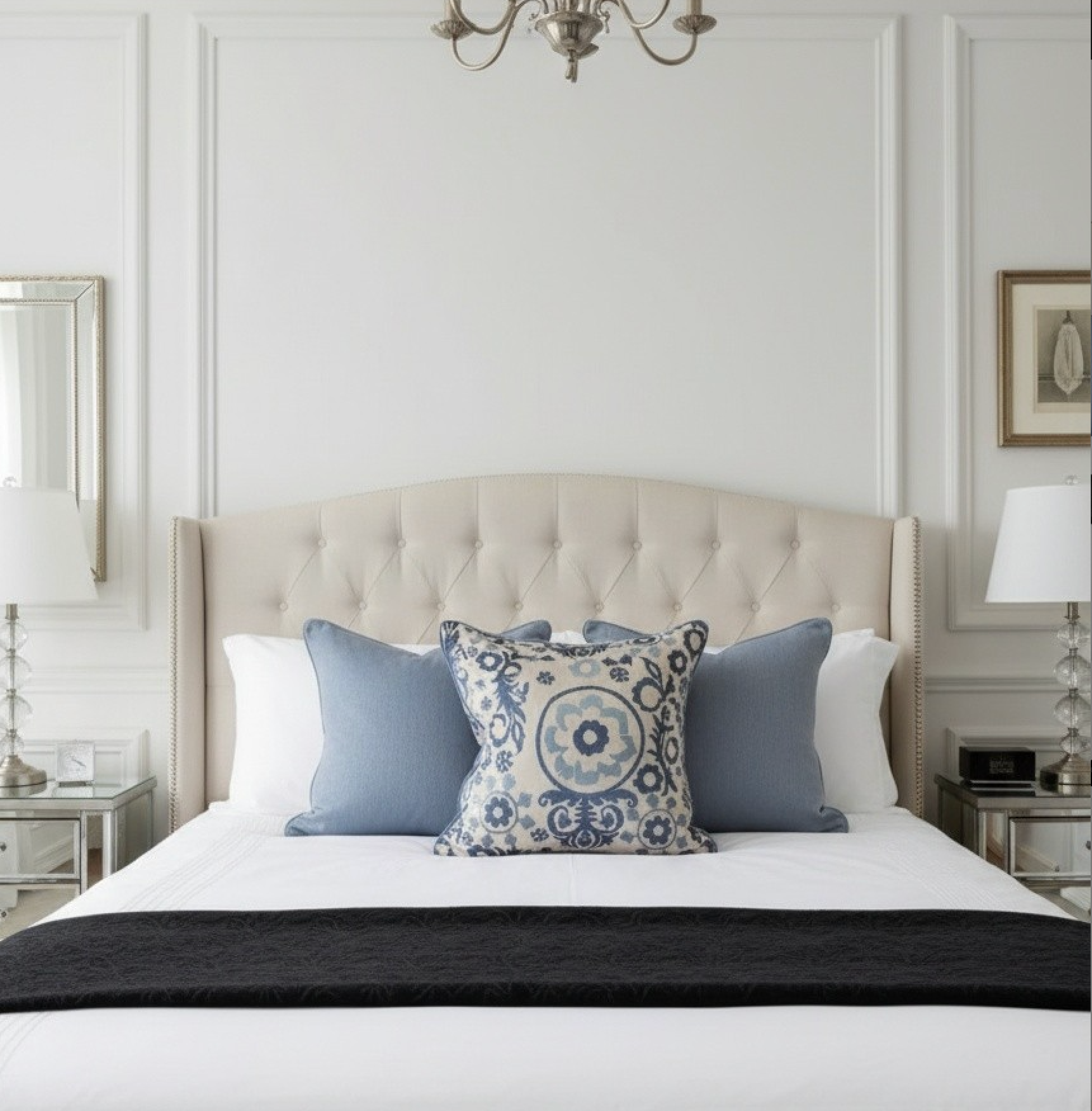 VERSAILLES EMBROIDERED PILLOW BLUE FLORAL