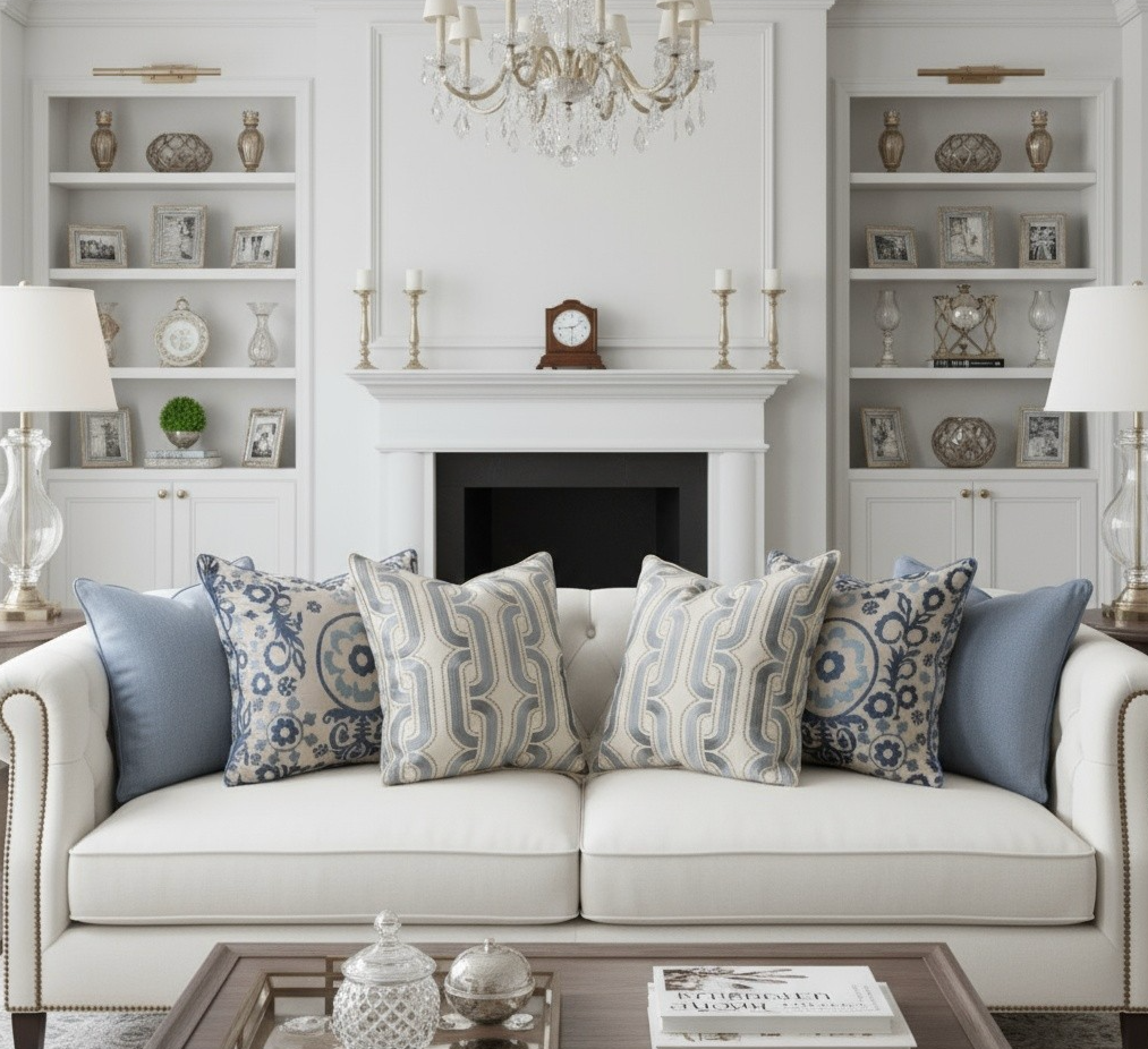 VERSAILLES EMBROIDERED PILLOW BLUE/IVORY GEOMETRIC