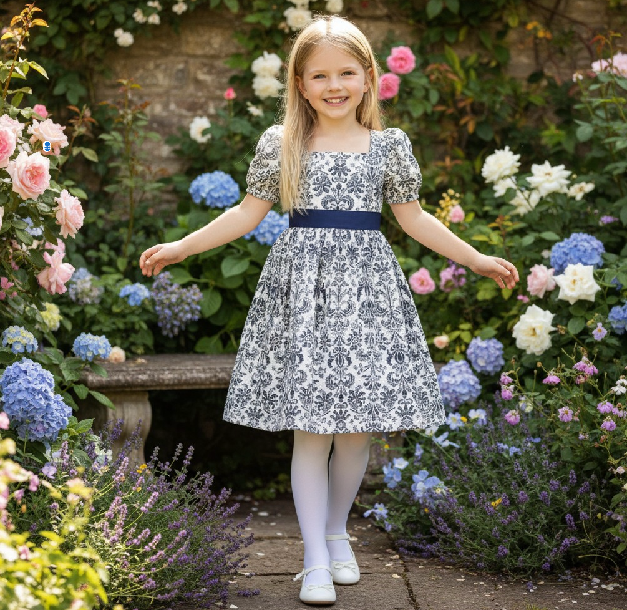 ARIELLE DRESS NAVY DAMASK