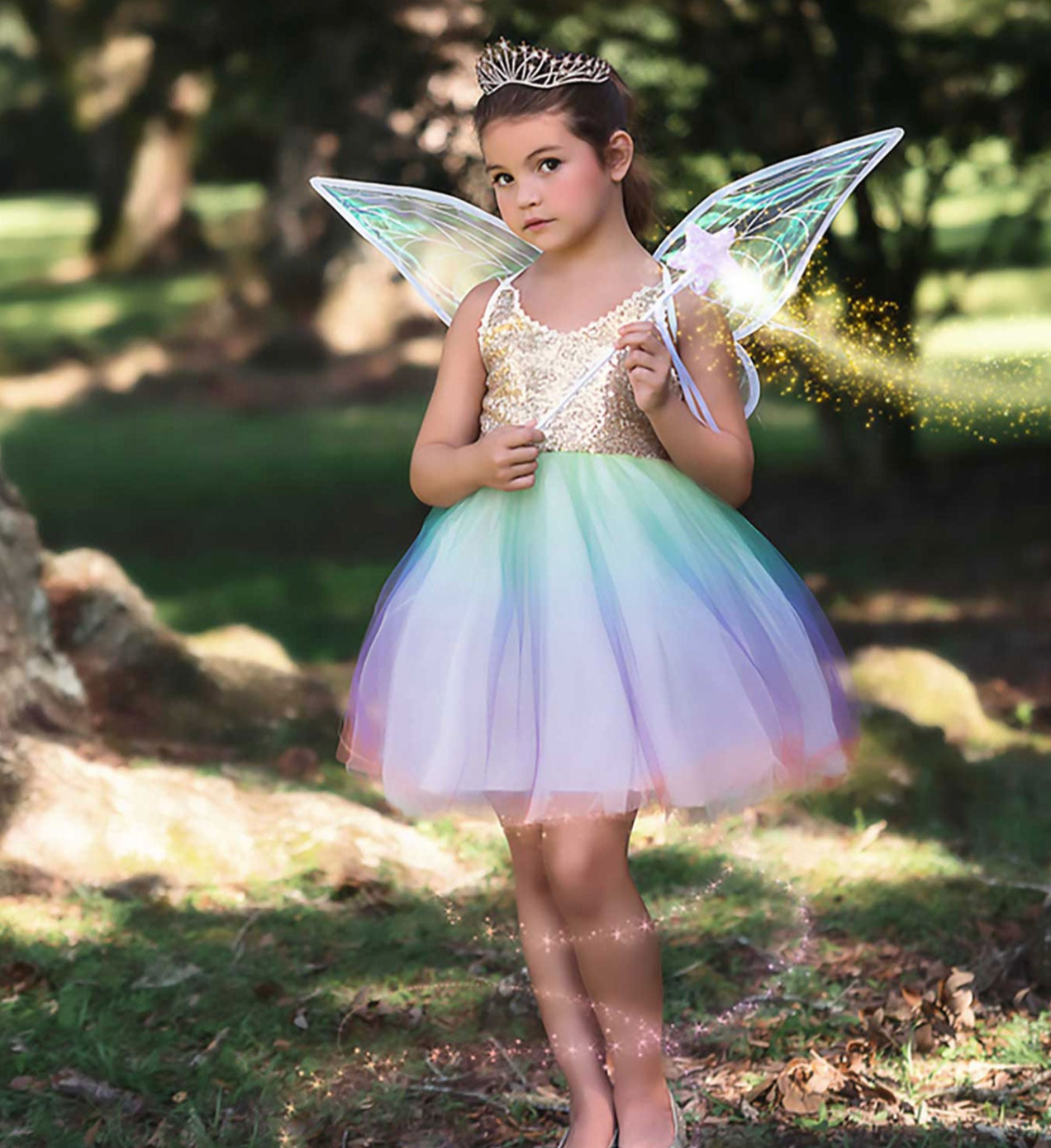 Toddler Girls Fairy Dress Costume, Wings and Wand 3pc, Set 3 Toddler Girls Fairy Dress Costume, Wings and Wand 3pc, Set 3