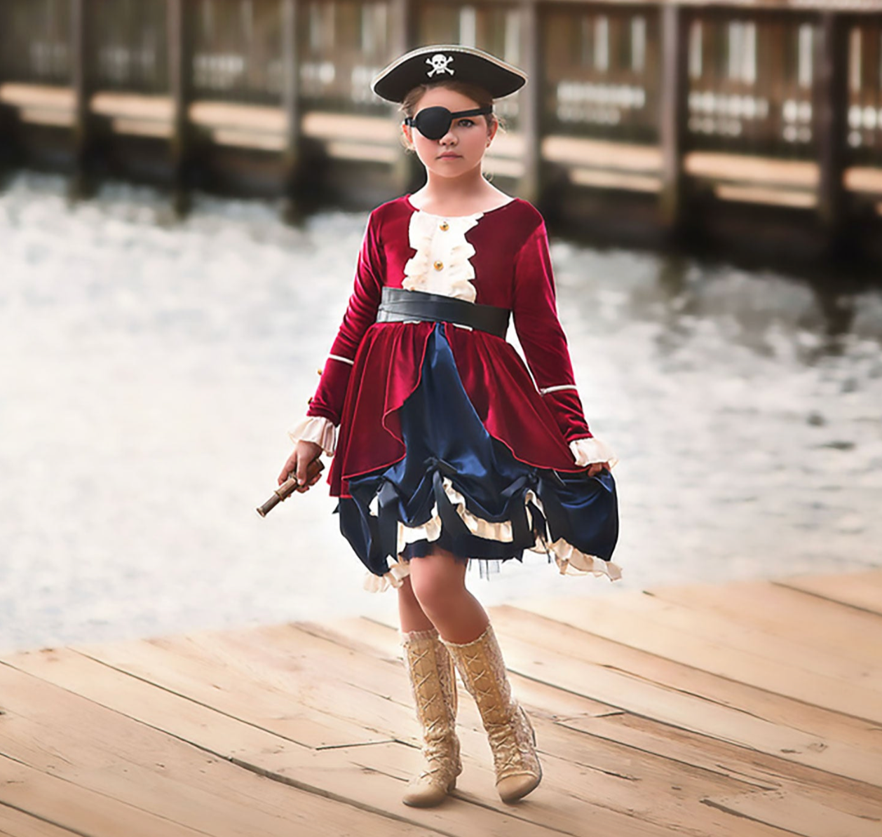knee length dresses for ladies Natural and Blue Cotton Viking-Inspired Pirate Dress main image 1