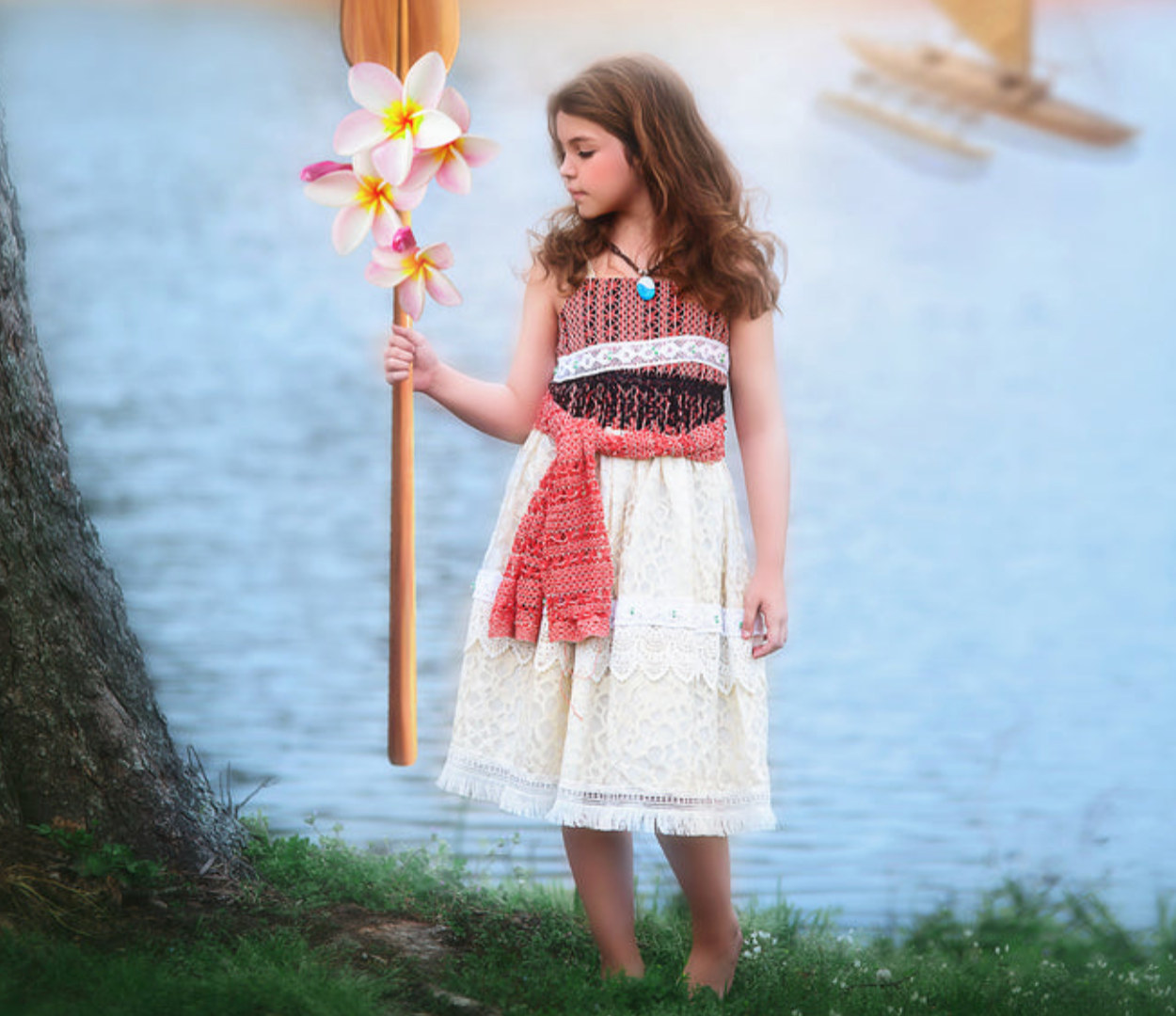 HAWAIIAN PRINCESS DRESS & NECKLACE SET