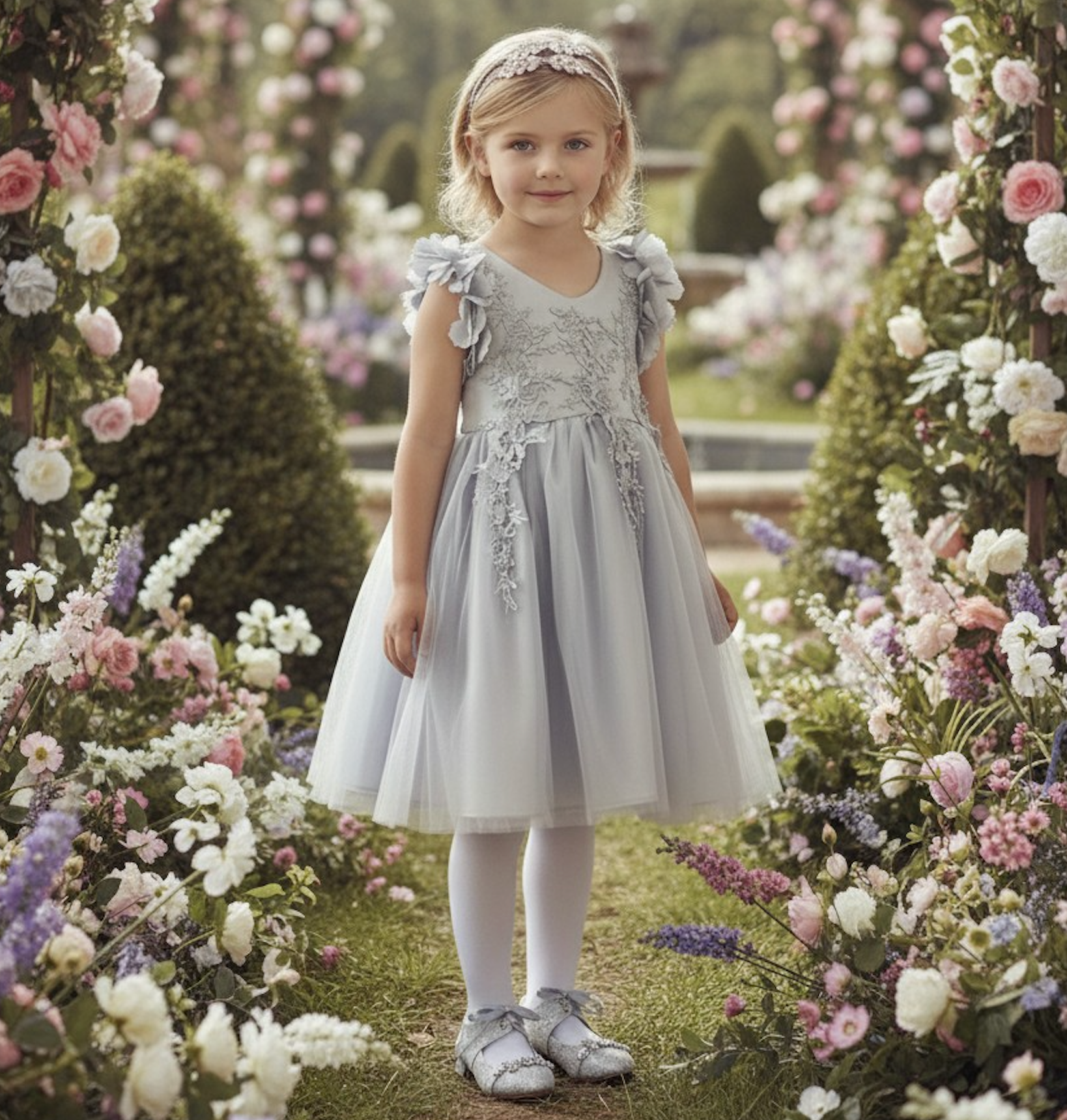 silver dress with flowers Metallic Flower Embellished Sequin Dress In Silver by SOUR FIGS