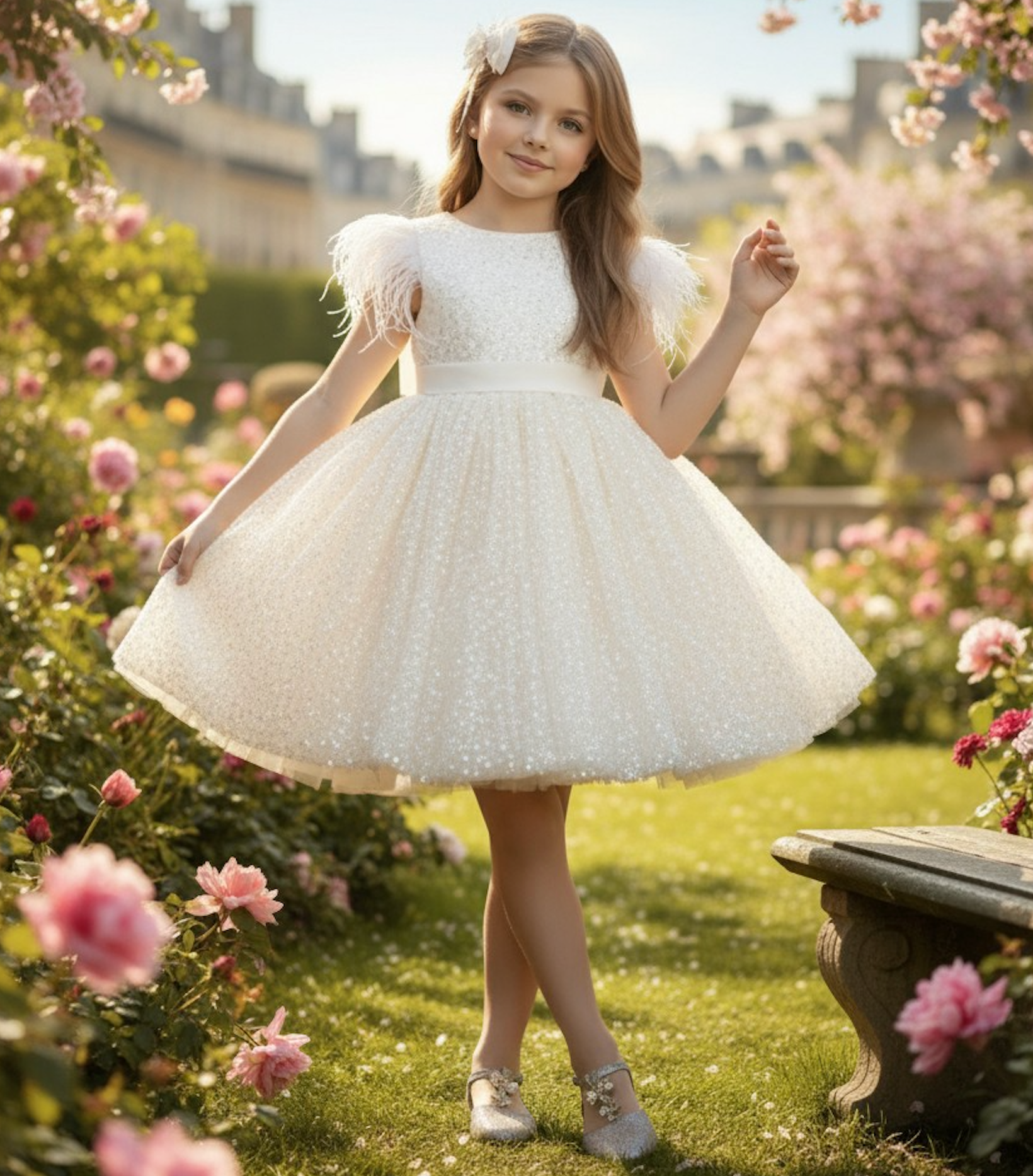ELIANA DRESS & Hair BOW SET White 2