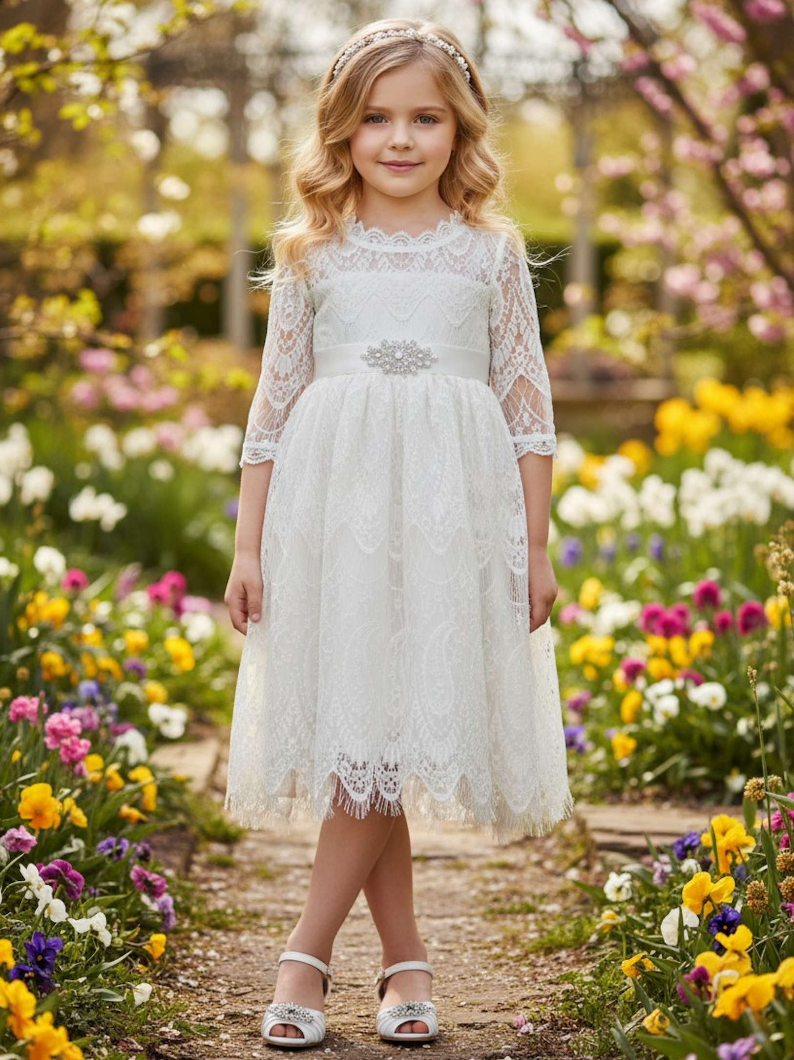 Bella Rafaela Dress & Belt Set- Antique White
