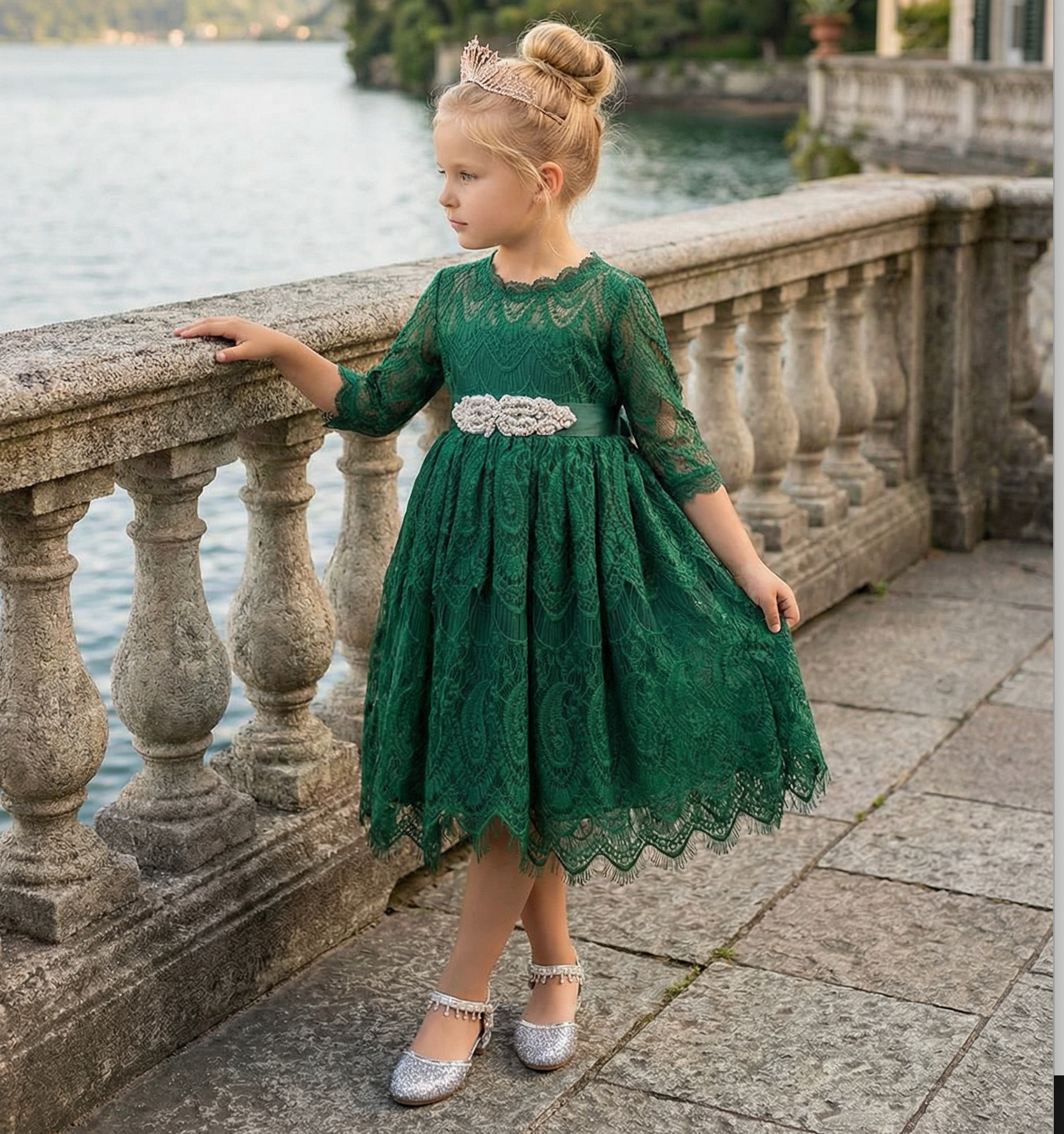 BELLA RAFAELA DRESS & BELT SET-EMERALD