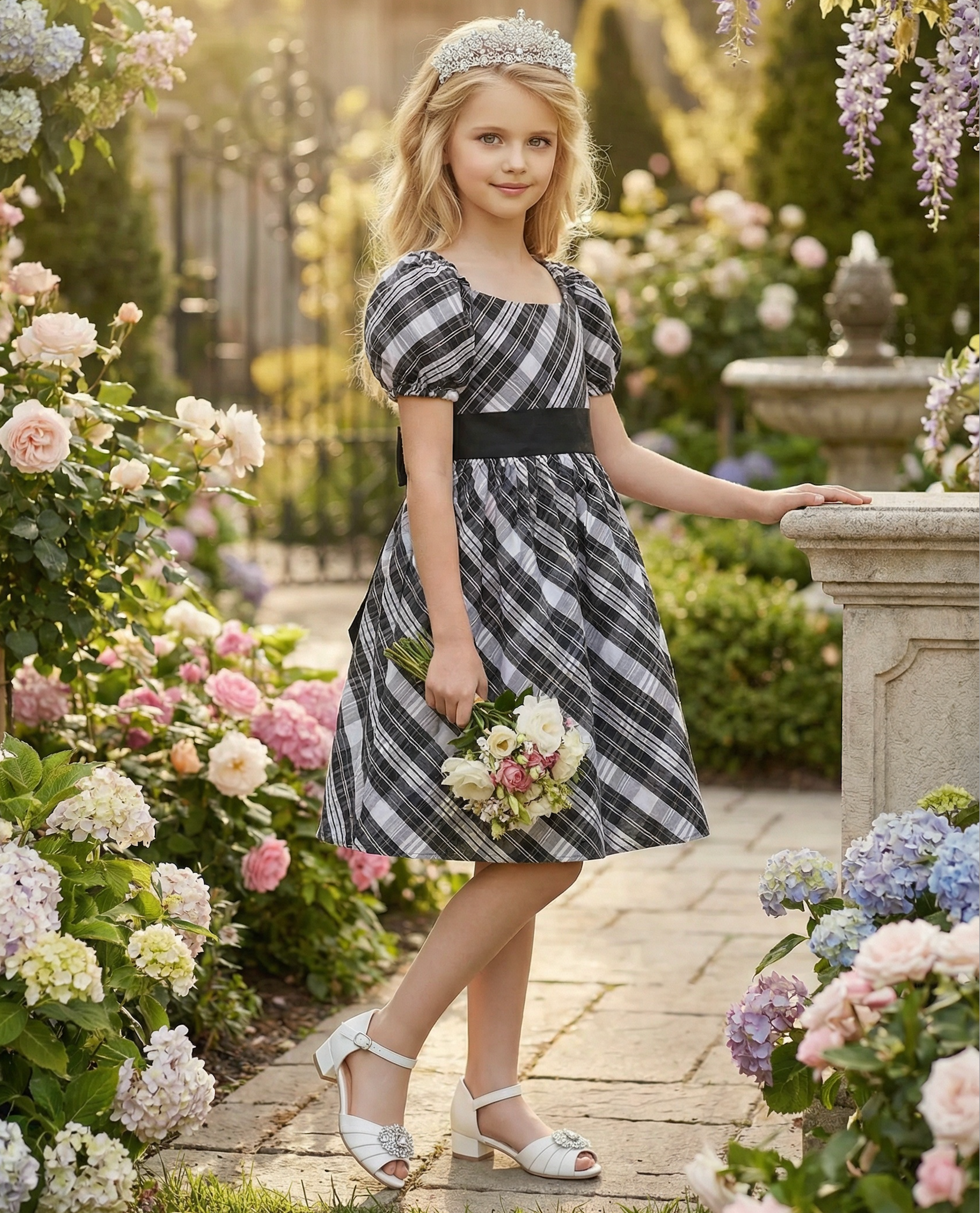 ARIELLE DRESS BLACK & WHITE PLAID