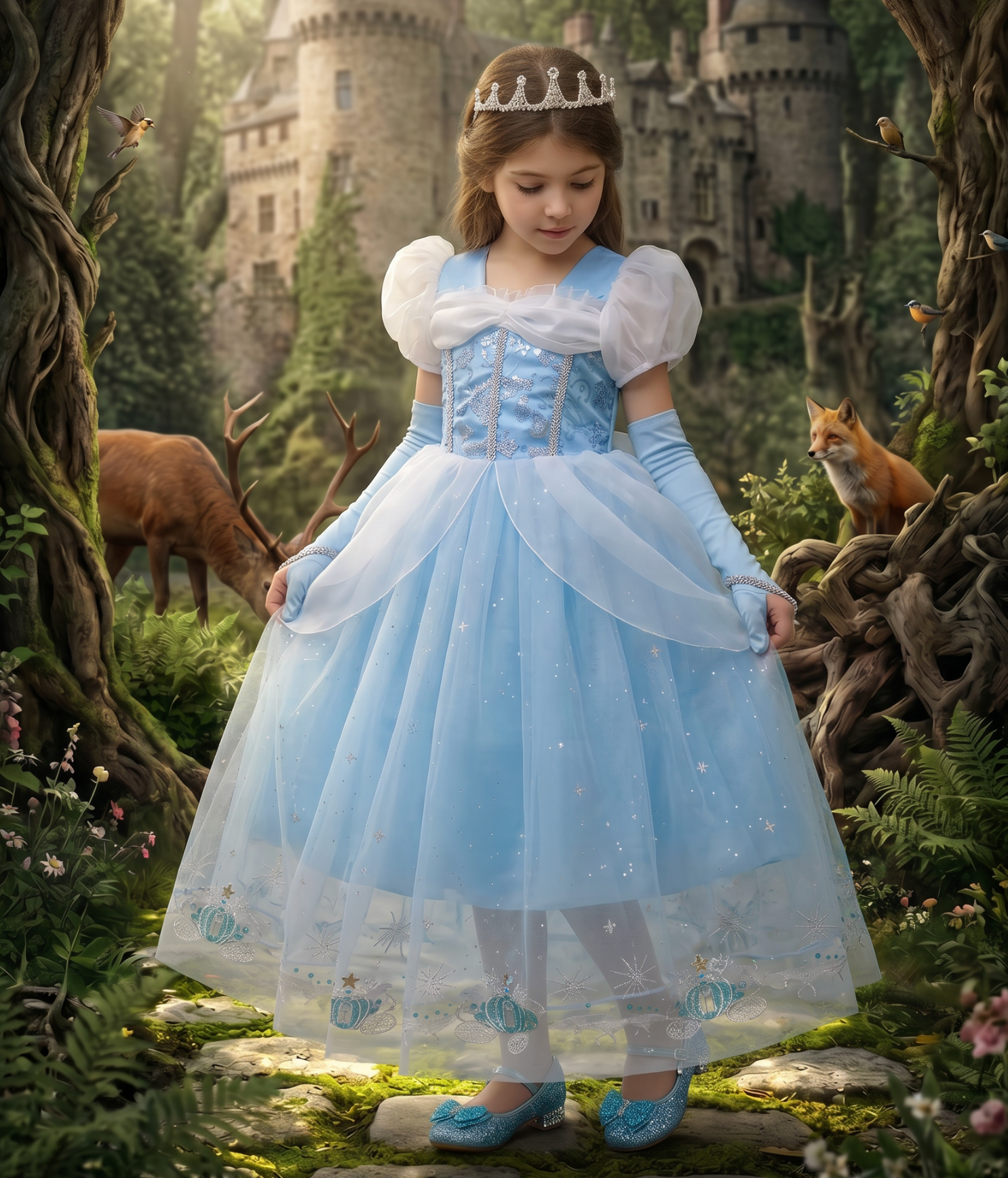 strapless open back dress PRINCESS LUCIENNE DRESS & GLOVES SET