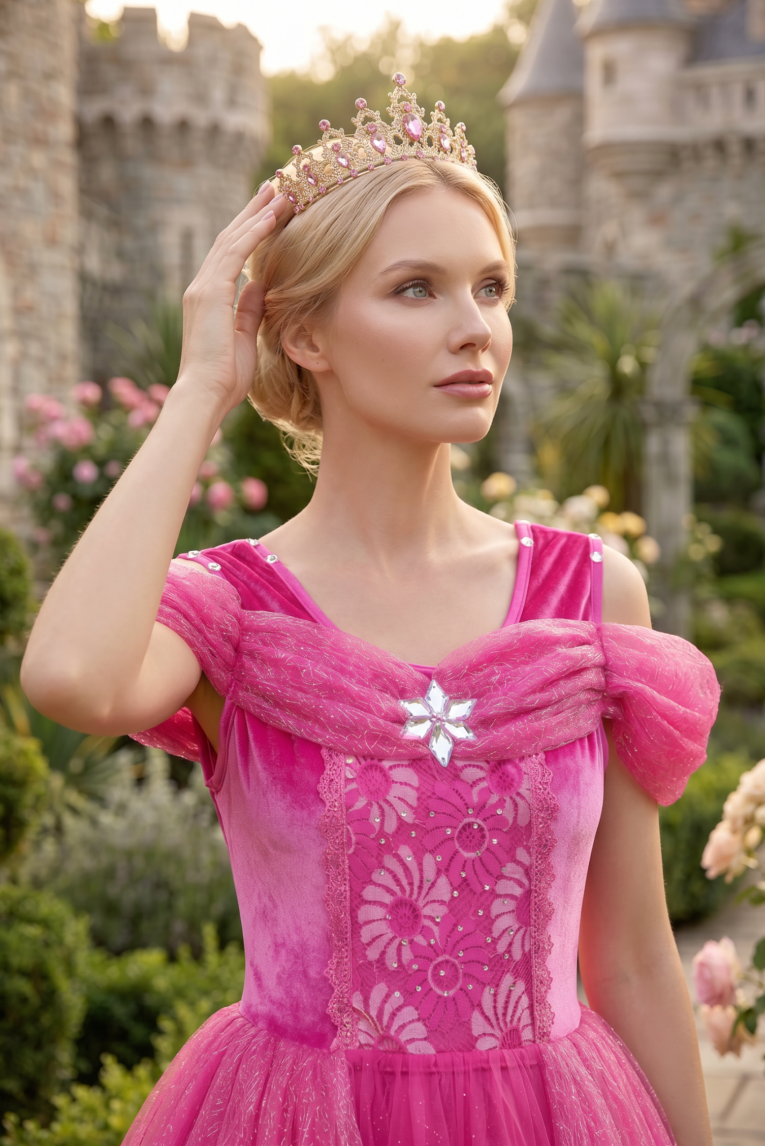 open lace back dress Pink Princess Gown for Women