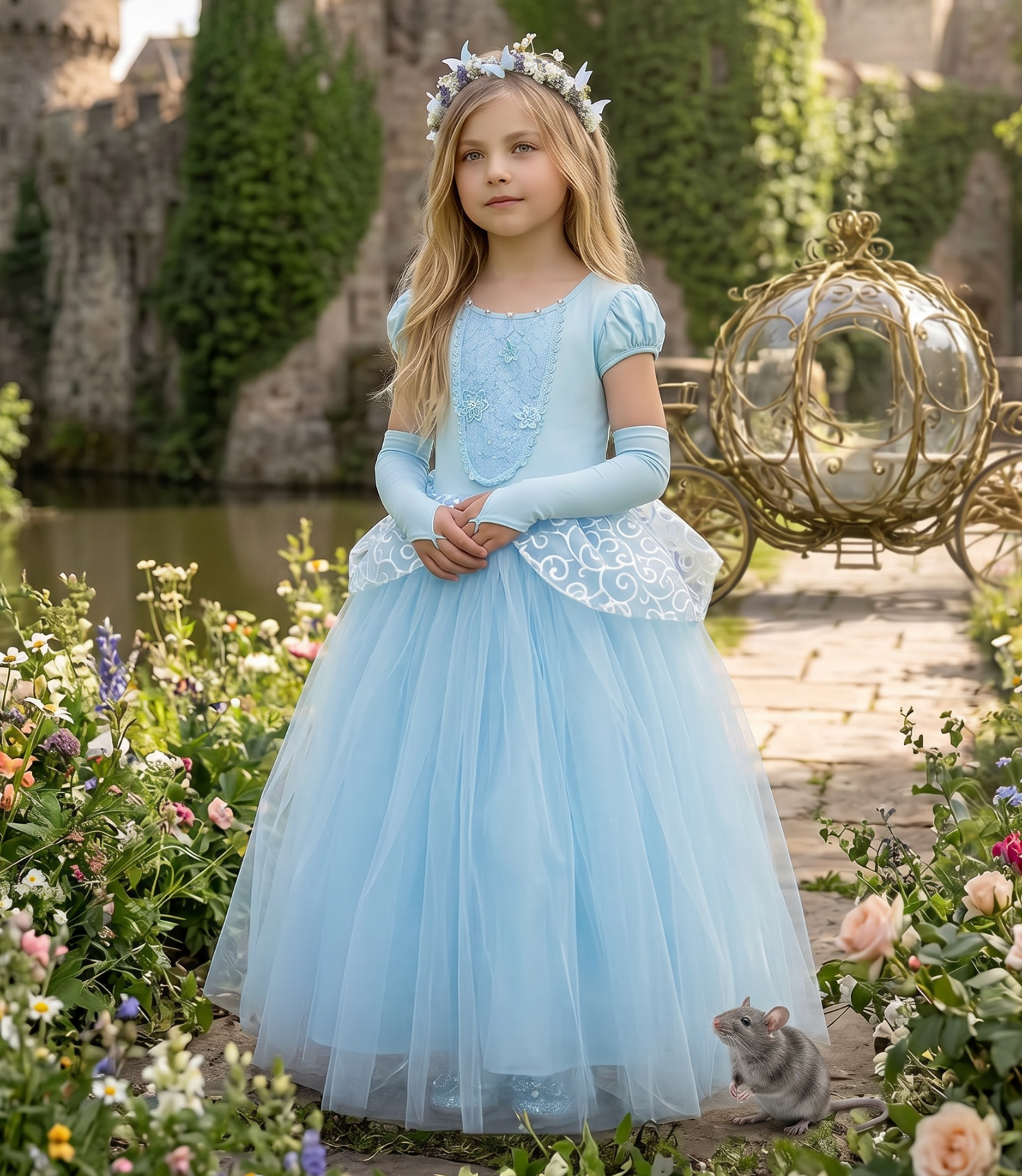 open lace back dress Princess Adeline Gown & Gloves Set Blue