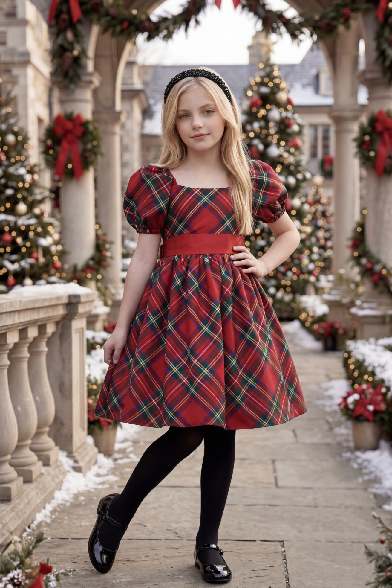 ARIELLE DRESS STEWART TARTAN