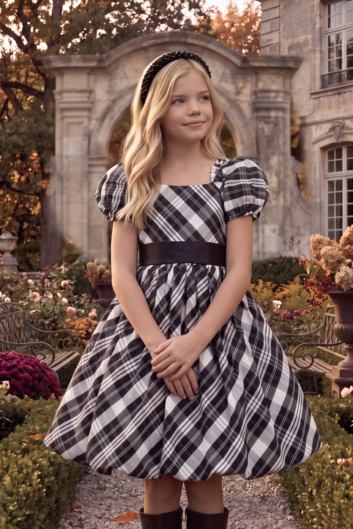 ARIELLE DRESS BLACK & WHITE PLAID