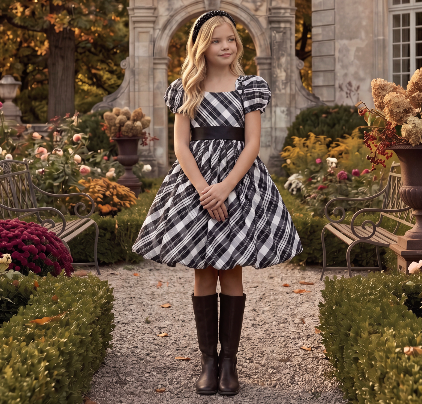 ARIELLE DRESS BLACK & WHITE PLAID