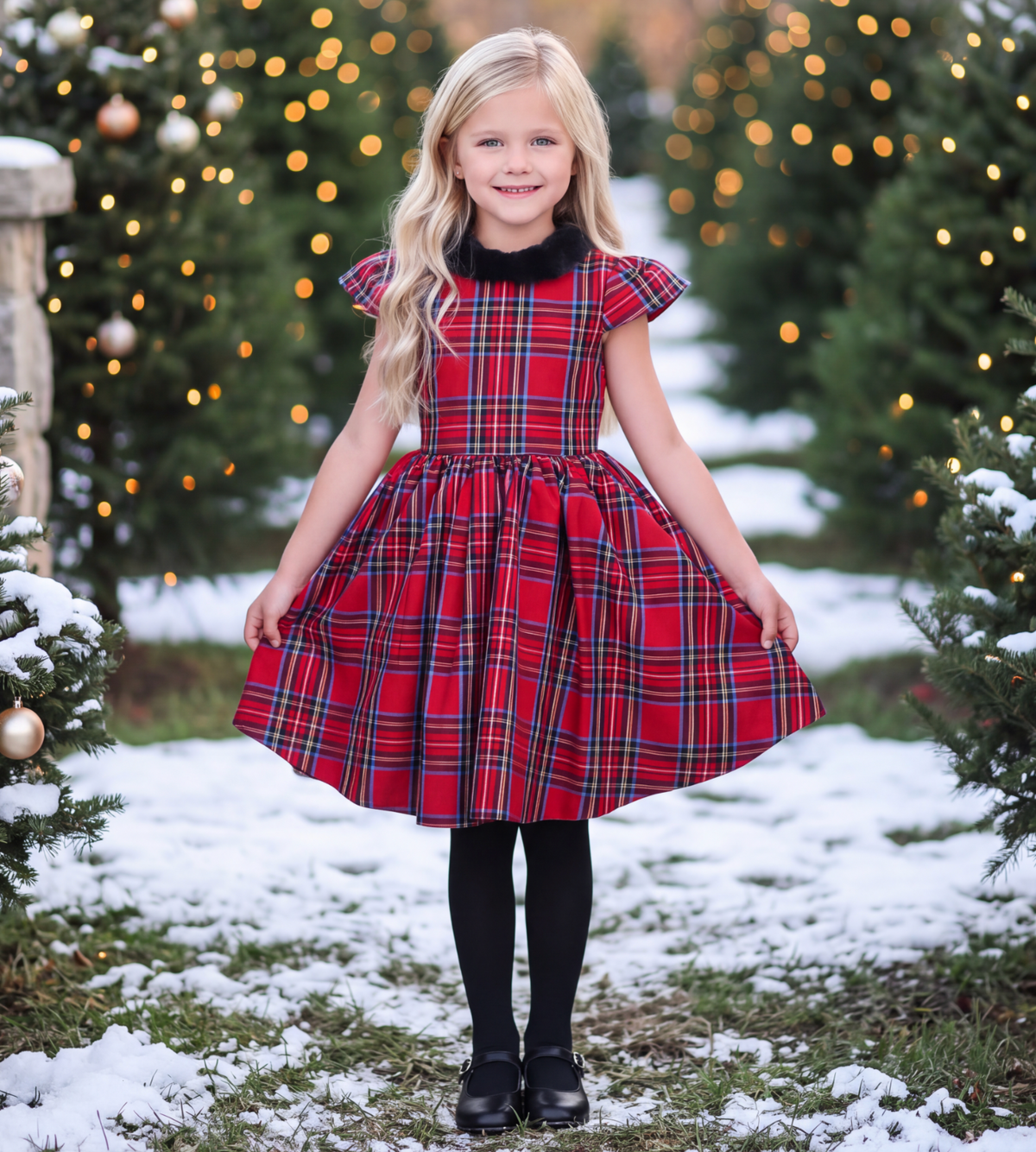 EVANGELINE DRESS ROYAL STEWART TARTAN