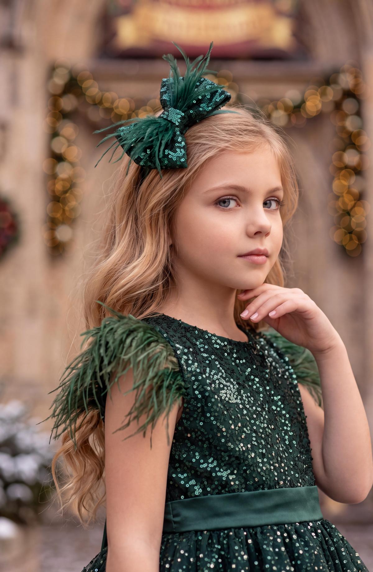 ELIANA DRESS & HAIR BOW SET EMERALD