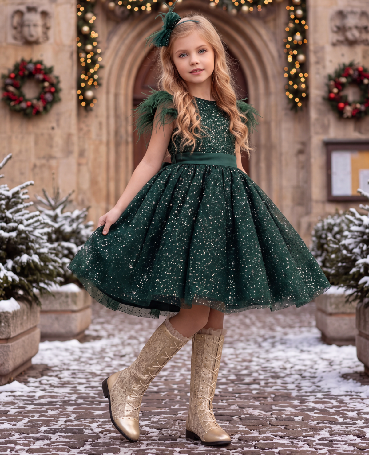 ELIANA DRESS & HAIR BOW SET EMERALD