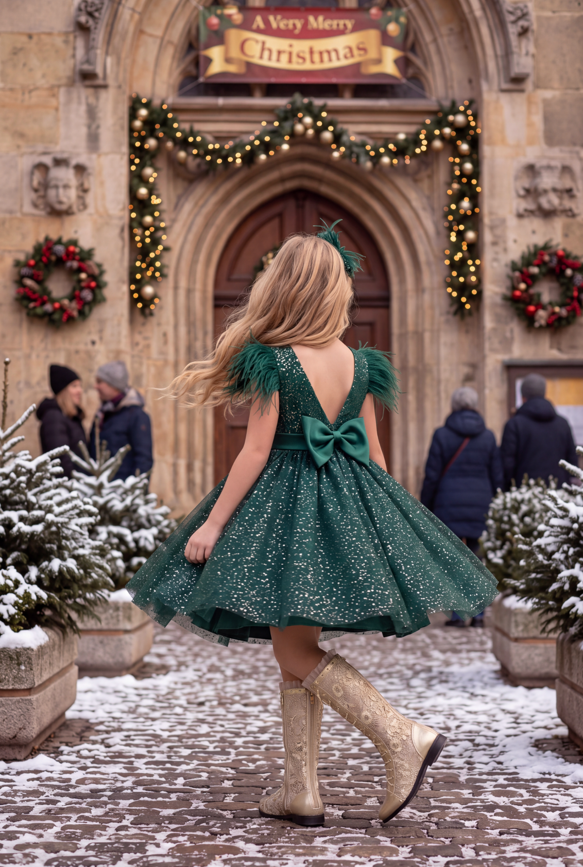 ELIANA DRESS & HAIR BOW SET EMERALD