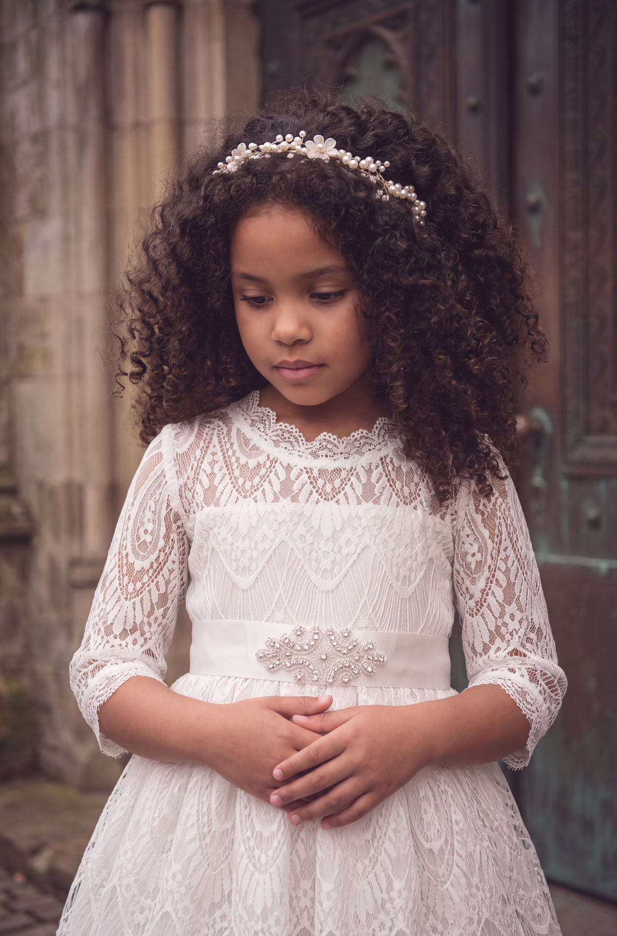BELLA RAFAELA DRESS & BELT SET- ANTIQUE WHITE
