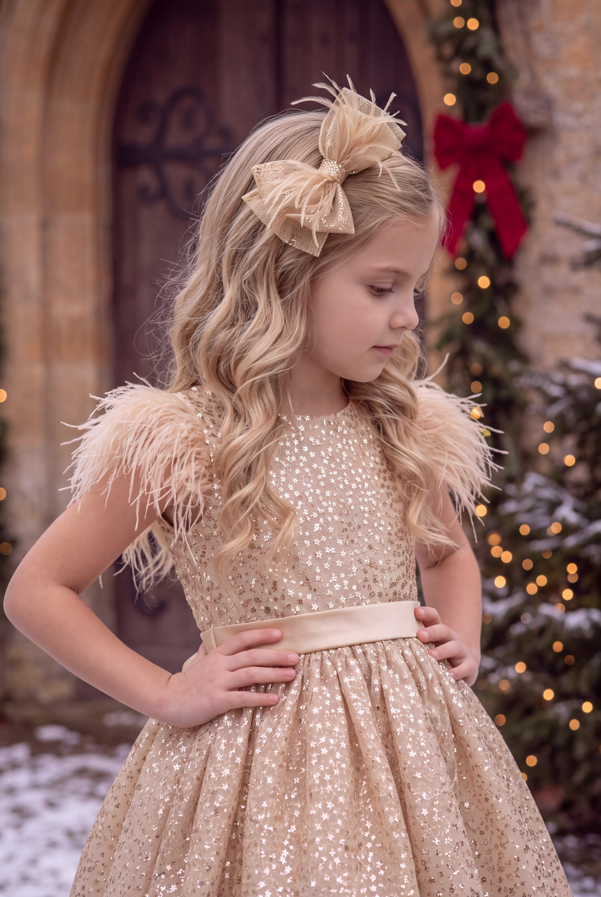 ELIANA DRESS & HAIR BOW SET GOLD