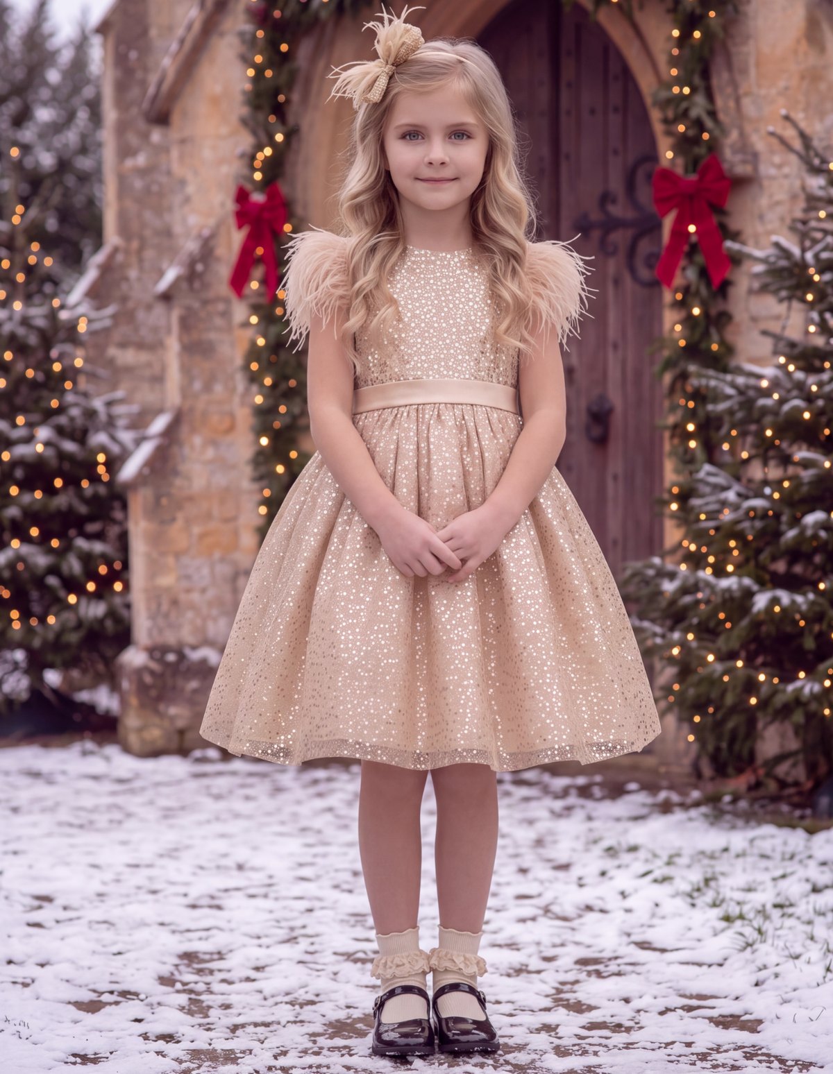 ELIANA DRESS & HAIR BOW SET GOLD