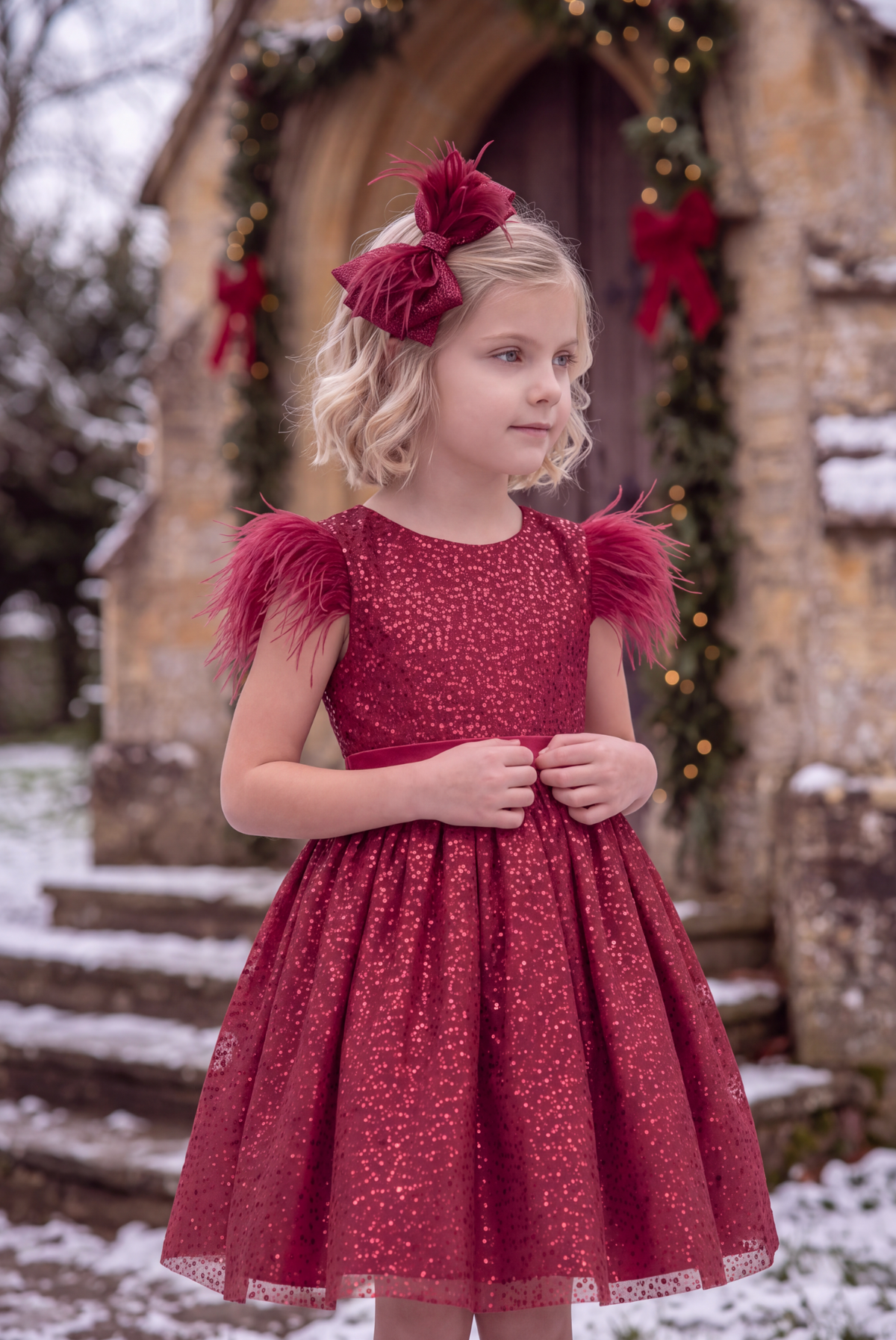 ELIANA DRESS & HAIR BOW SET CRIMSON
