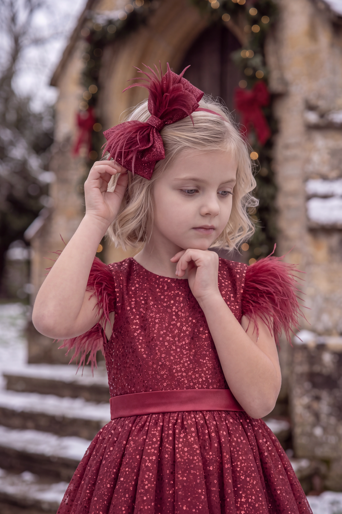ELIANA DRESS & HAIR BOW SET CRIMSON