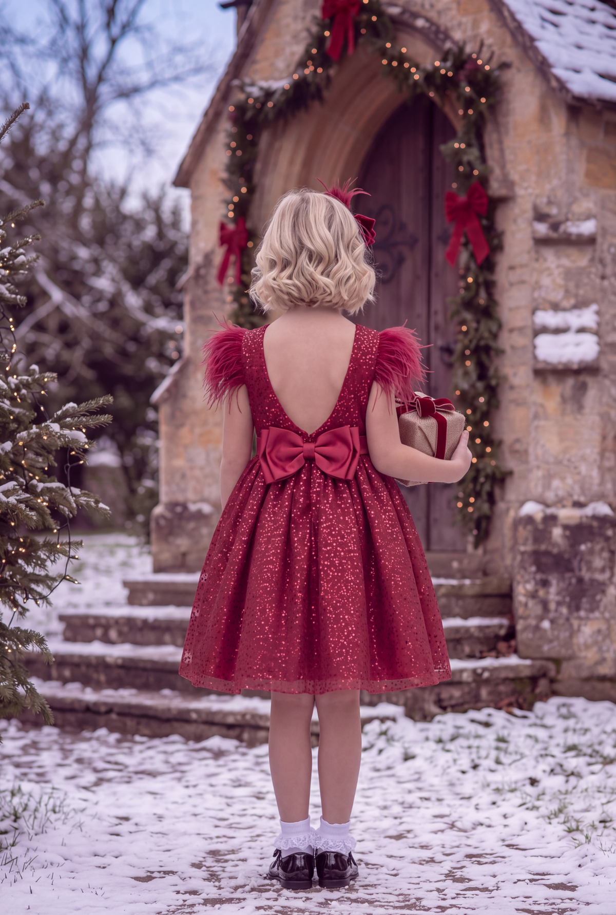 ELIANA DRESS & HAIR BOW SET CRIMSON