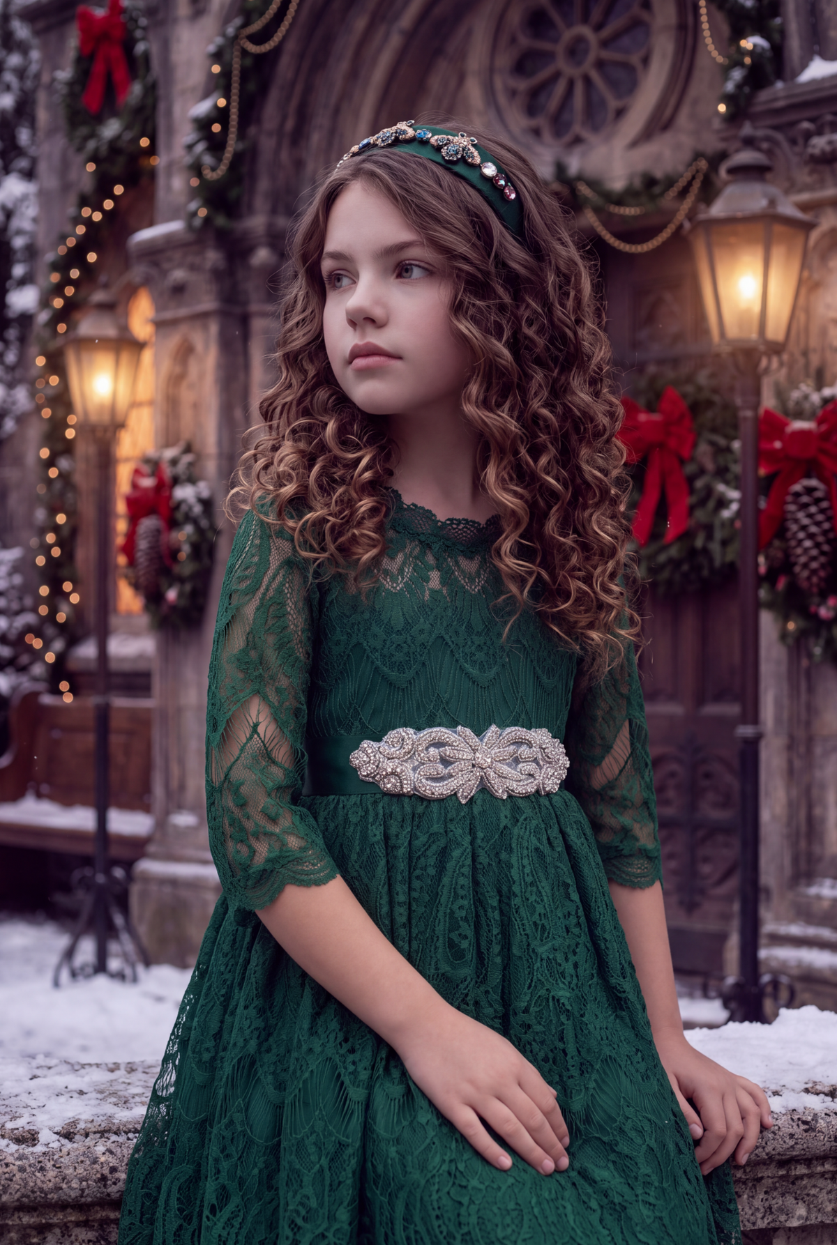 BELLA RAFAELA DRESS & BELT SET-EMERALD