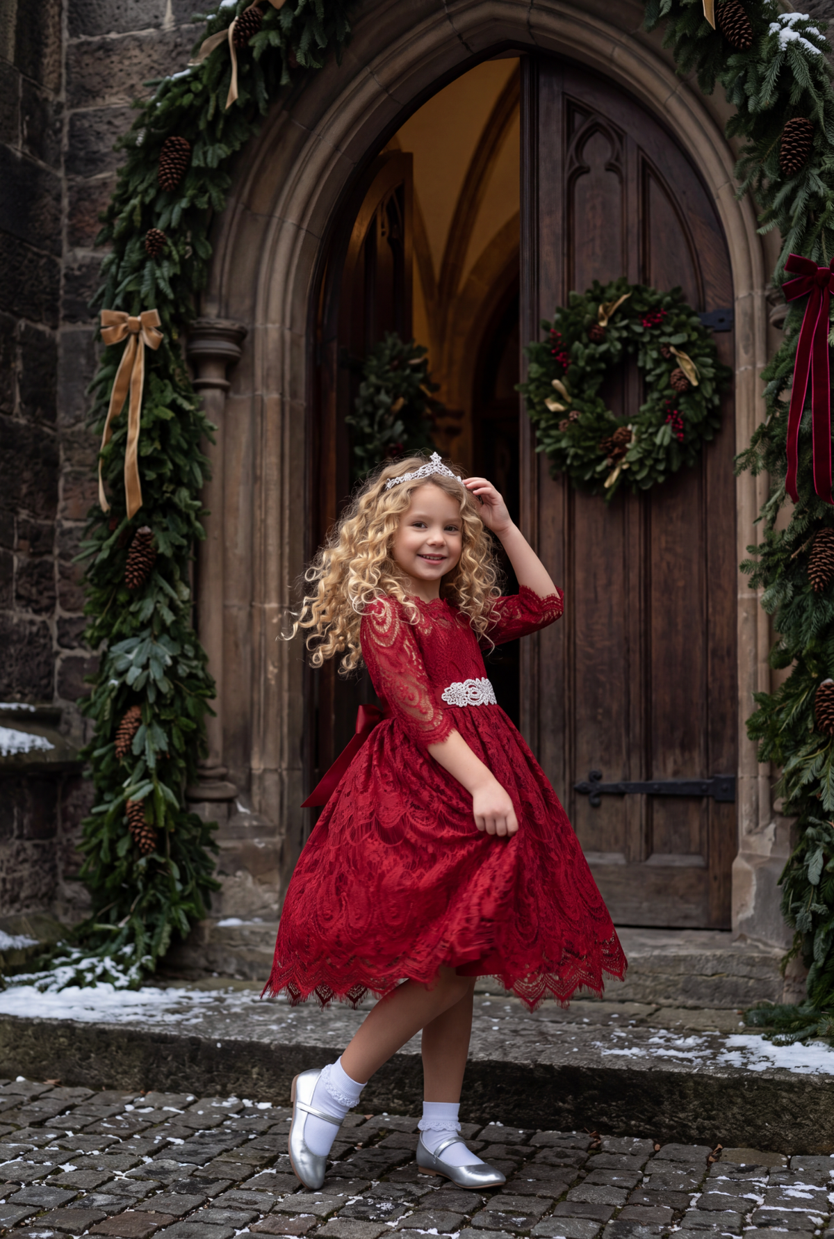 BELLA RAFAELA DRESS & BELT SET-CRIMSON