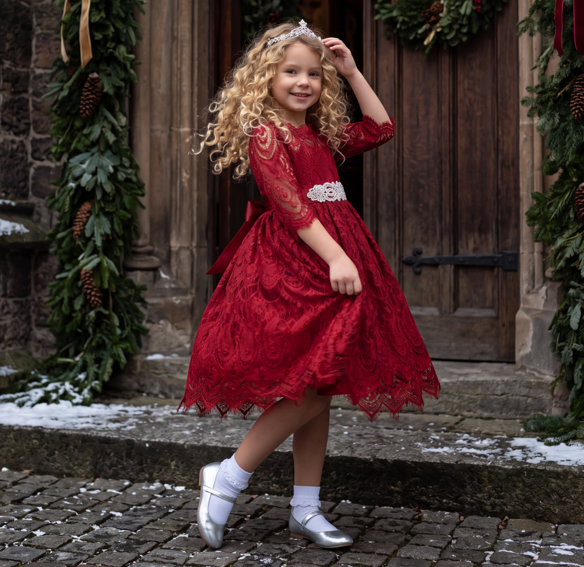 BELLA RAFAELA DRESS & BELT SET-CRIMSON