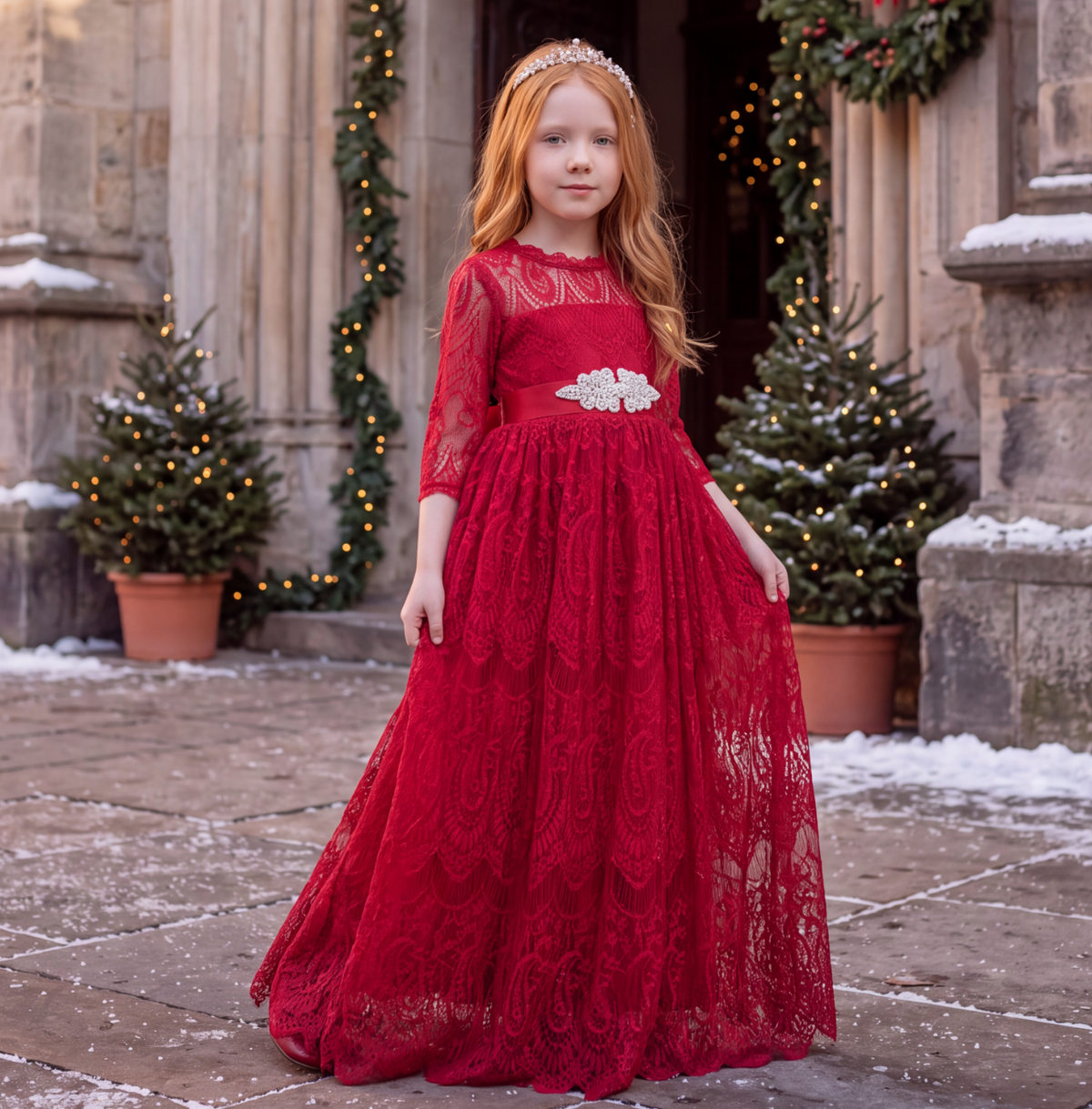 BELLA RAFAELA GOWN & BELT CRIMSON