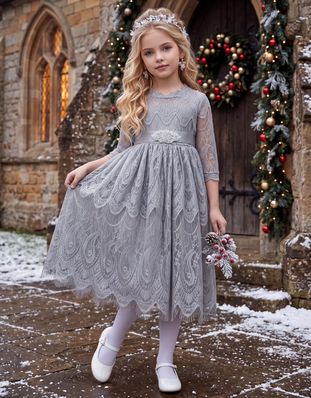 BELLA RAFAELA DRESS & BELT SET SILVER