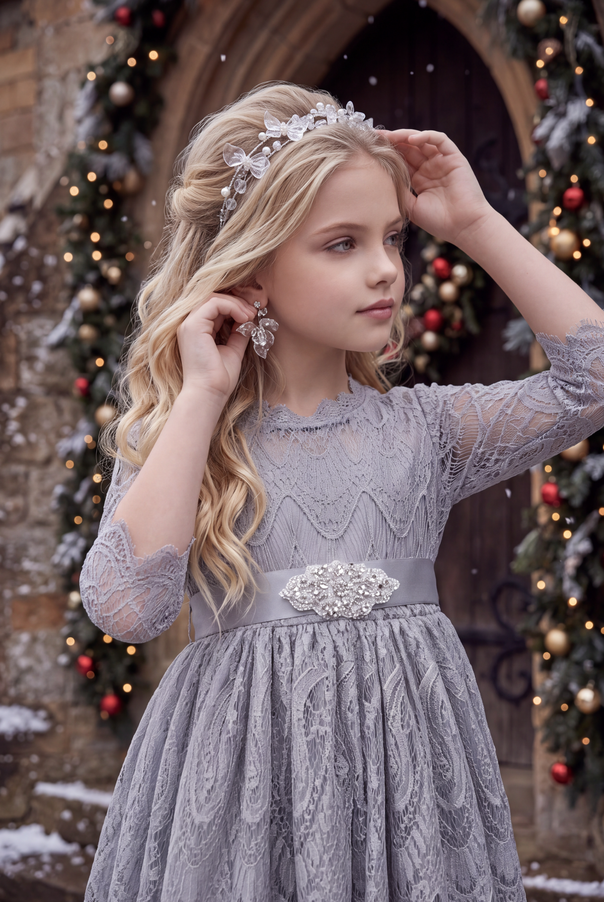 BELLA RAFAELA DRESS & BELT SET SILVER