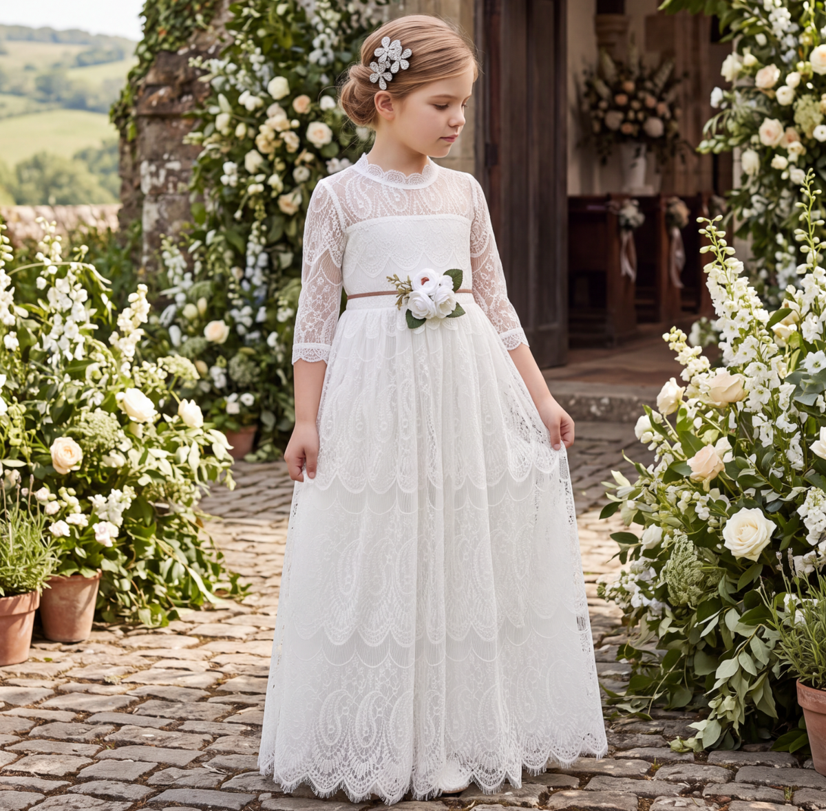 BELLA RAFAELA GOWN & BELT SET WHITE