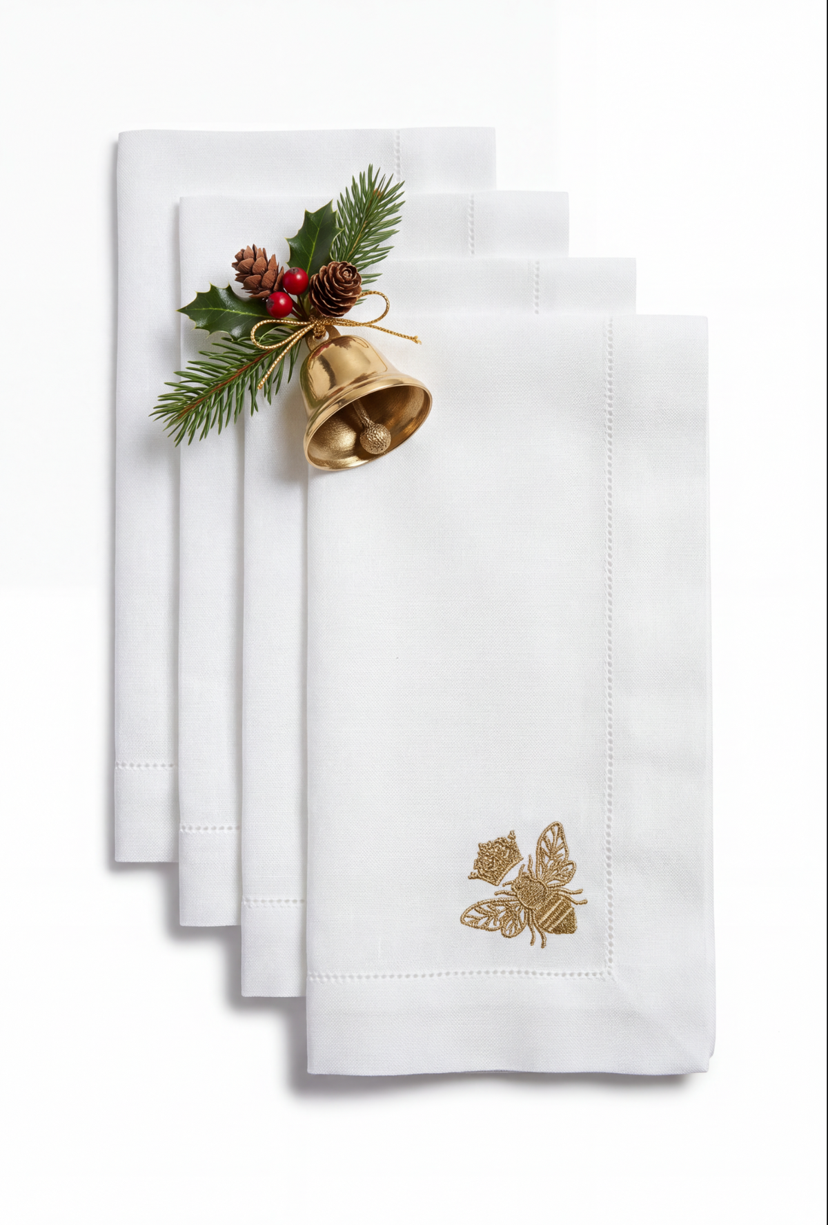 ITALIAN LINEN BEE EMBROIDERED NAPKIN SET OF 4
