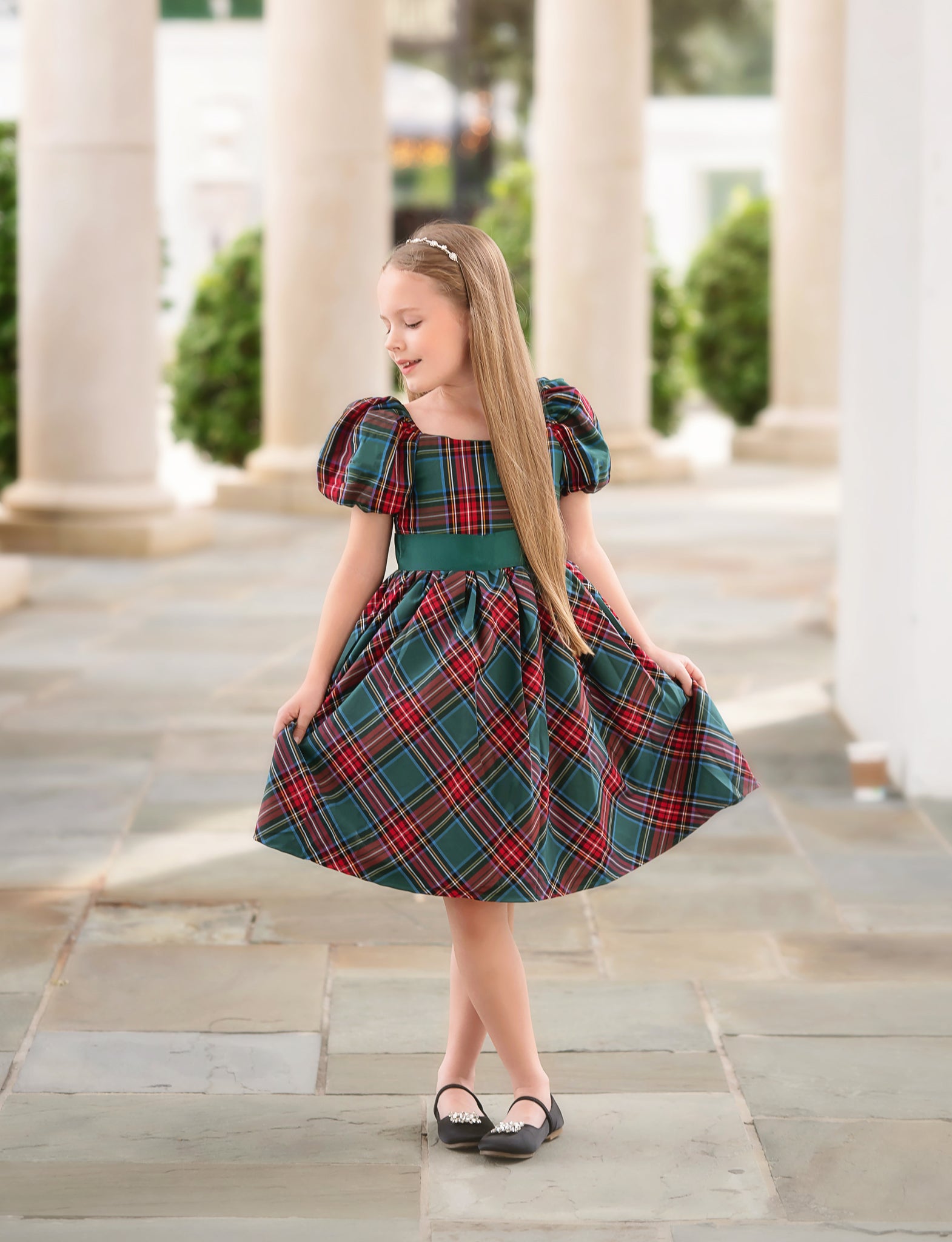 ARIELLE DRESS EMERALD TARTAN