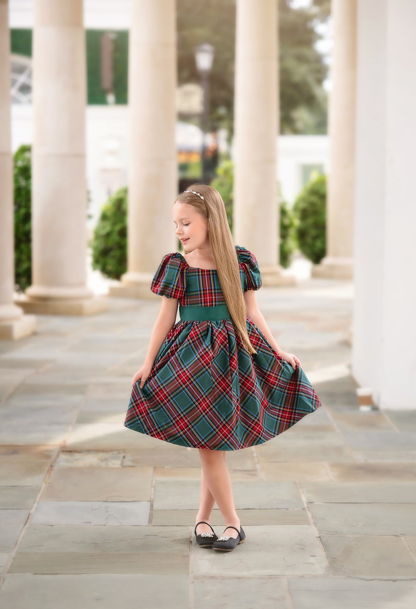 ARIELLE DRESS EMERALD TARTAN