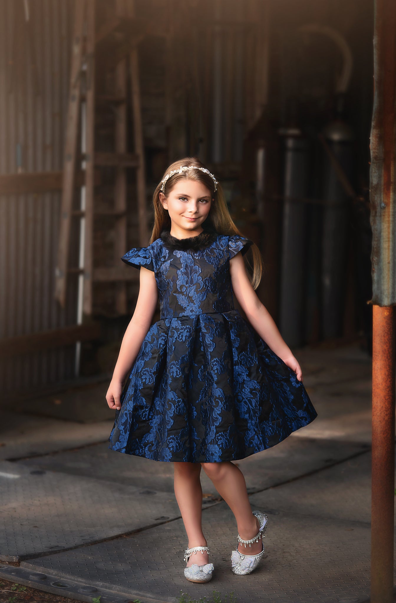 FALL DRESS SALE EVANGELINE DRESS NAVY JACQUARD