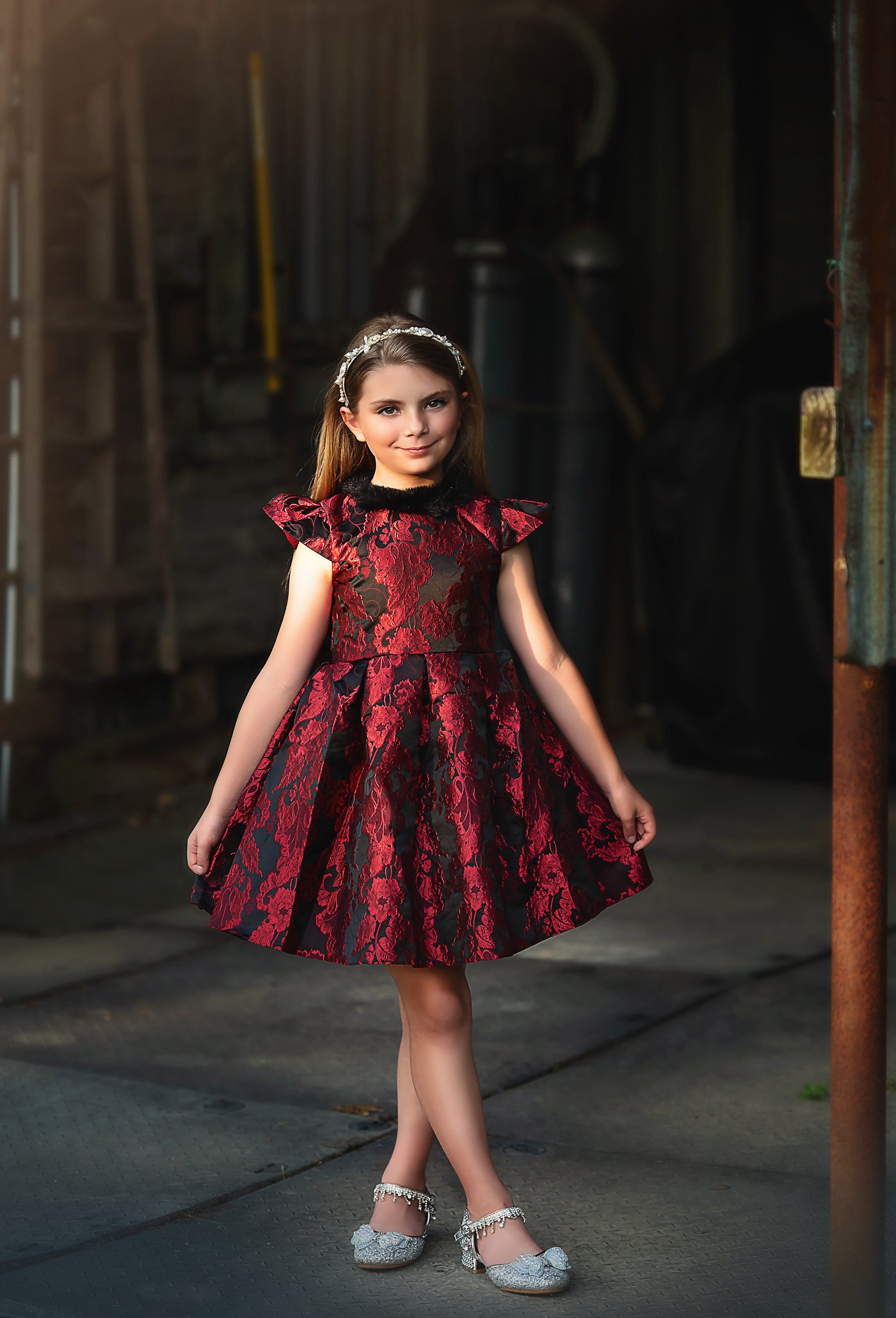 FALL DRESS SALE EVANGELINE DRESS CRIMSON JACQUARD