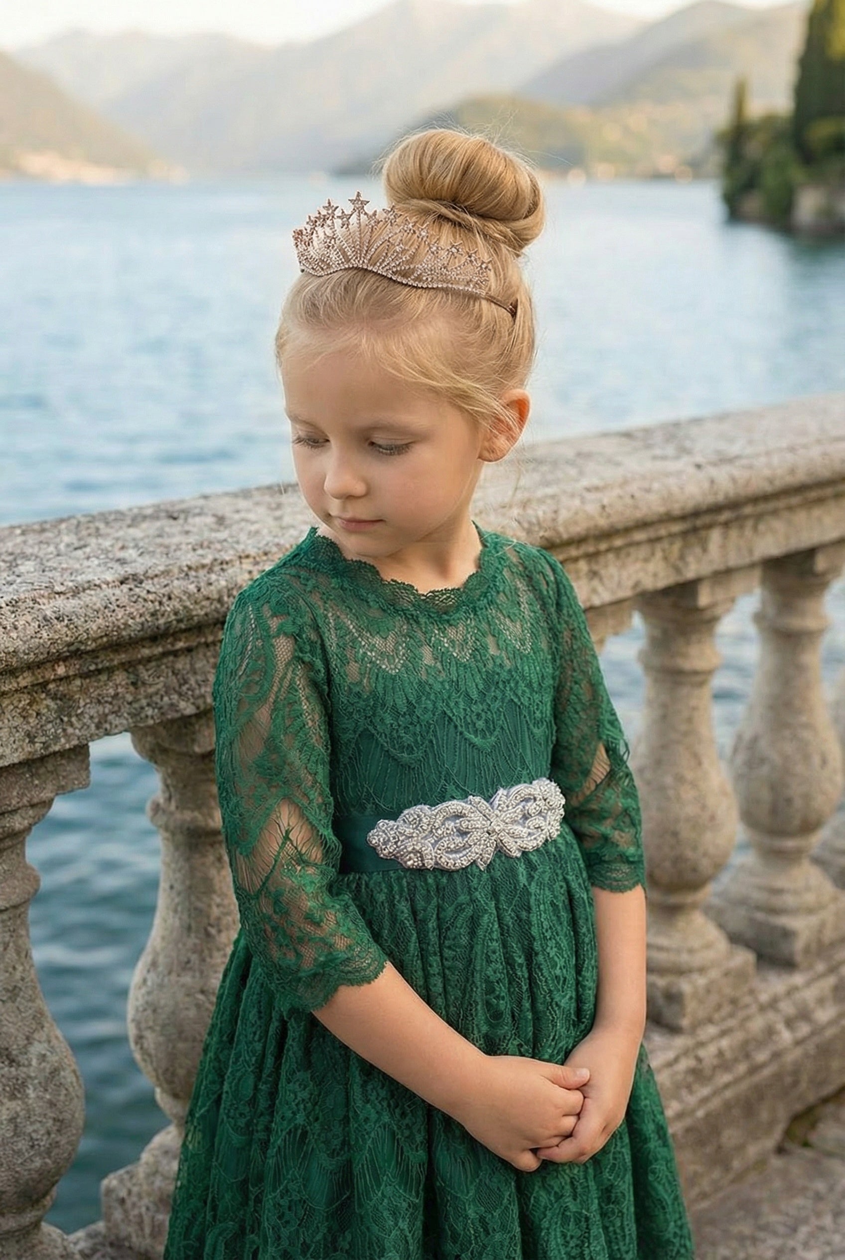 BELLA RAFAELA DRESS & BELT SET-EMERALD