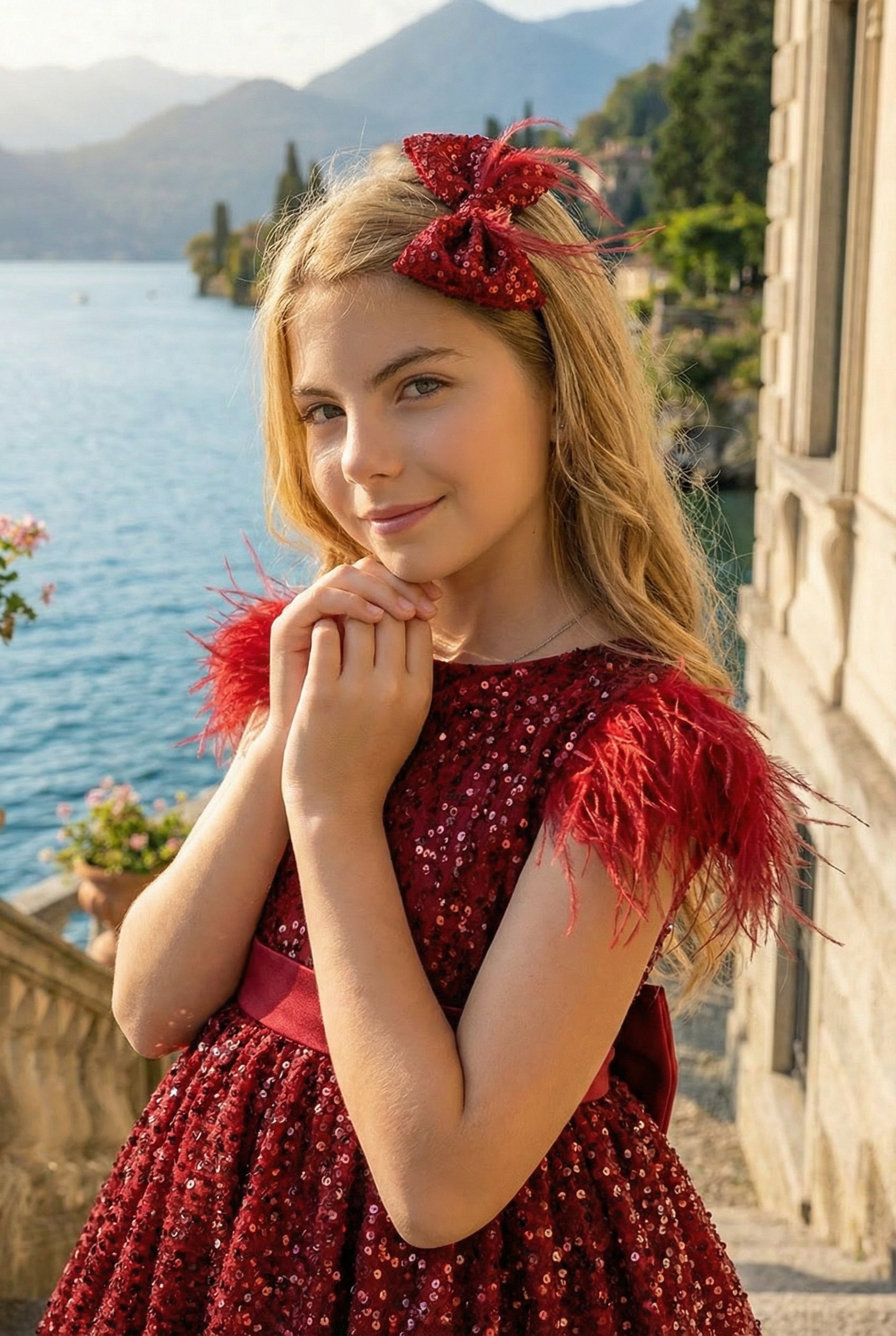 ELIANA DRESS & HAIR BOW SET CRIMSON