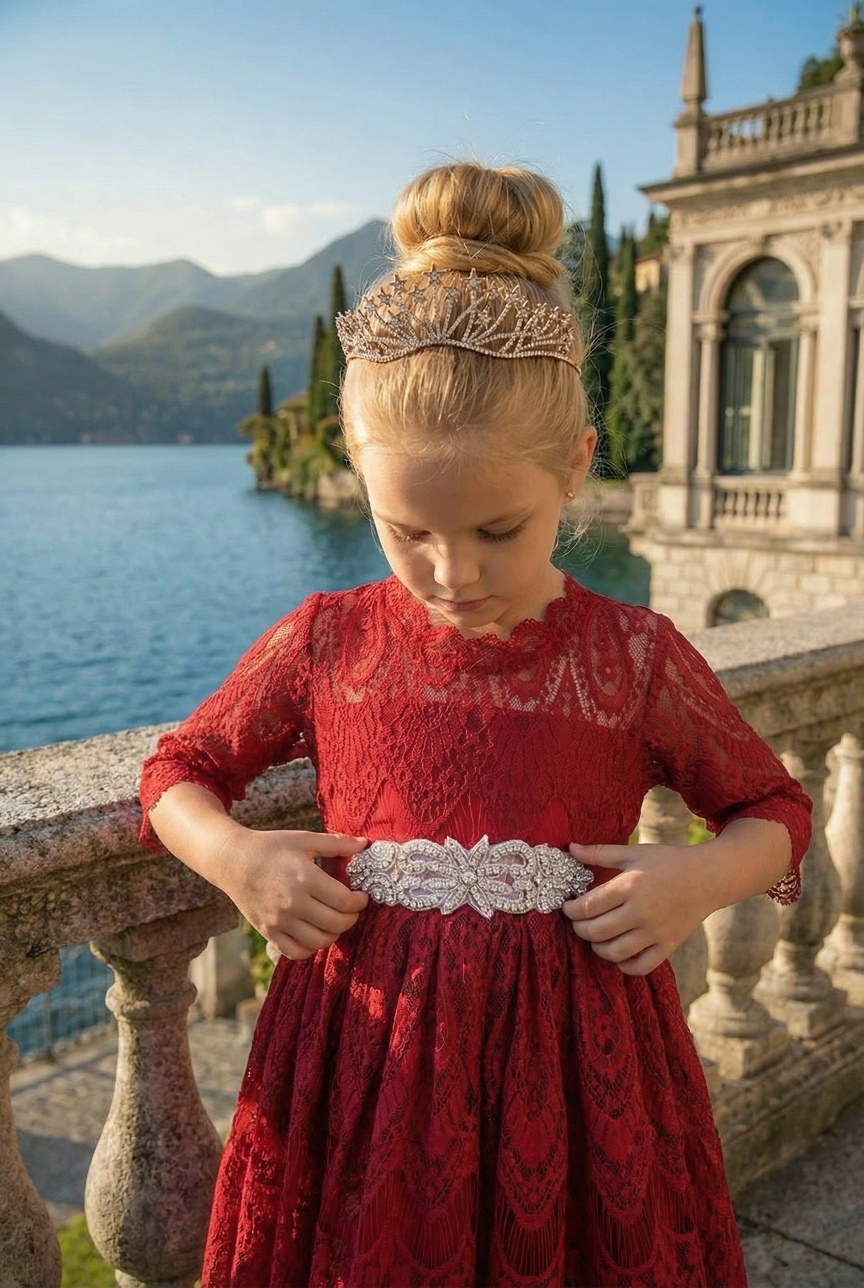 BELLA RAFAELA DRESS & BELT SET-CRIMSON