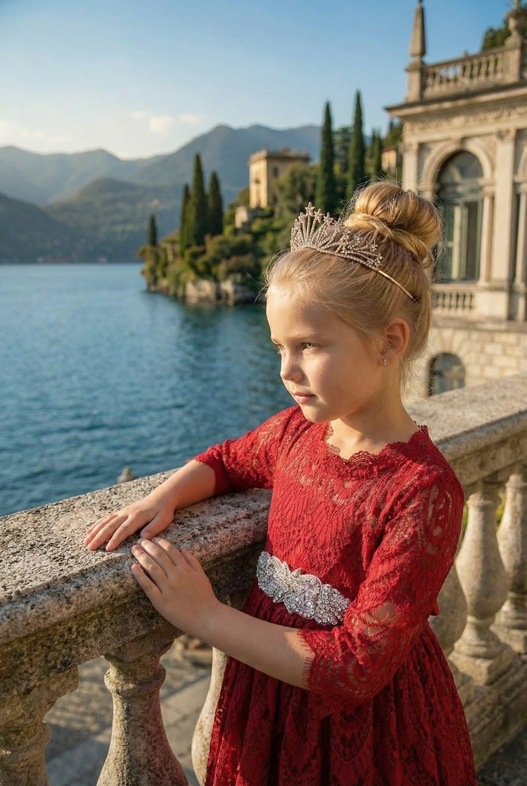 BELLA RAFAELA DRESS & BELT SET-CRIMSON