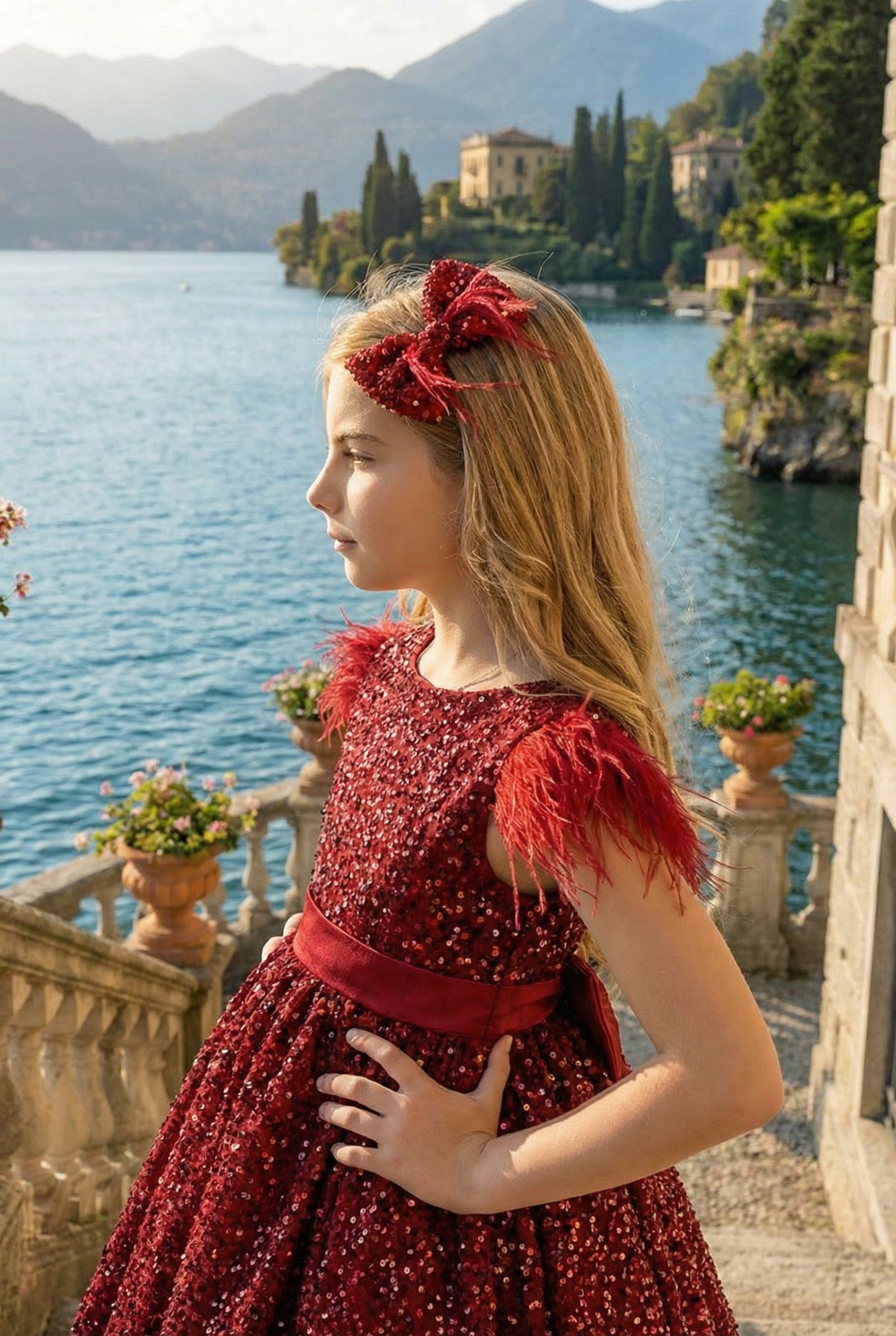 ELIANA DRESS & HAIR BOW SET CRIMSON